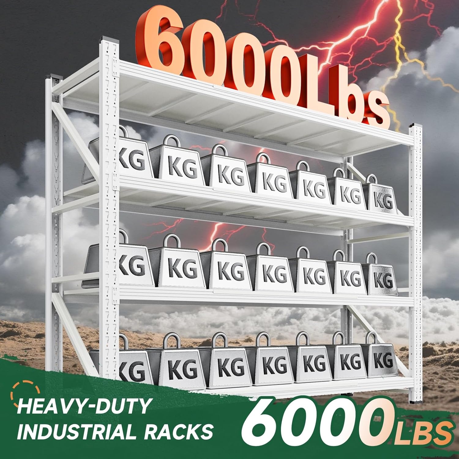image:imageLetaya 3000LBS Storage Shelves Heavy Duty70 H Garage Shelving Units 4 Tier Adjustable Utility Rack ShelfLarge Metal Industrial Shelvesfor ShopWarehouseBasementBlack 48 W x 24 D x 70 HWhite