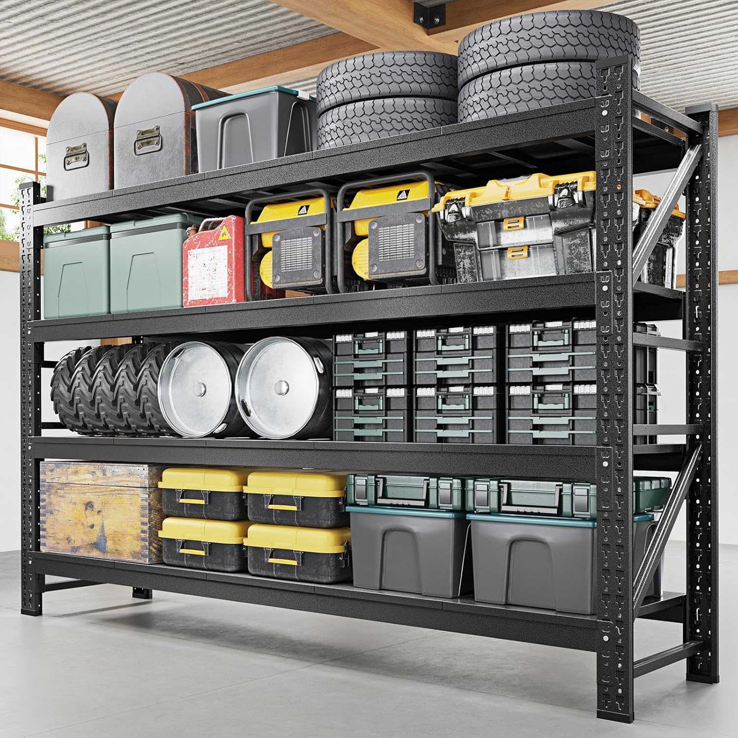 image:imageLetaya 3000LBS Storage Shelves Heavy Duty70 H Garage Shelving Units 4 Tier Adjustable Utility Rack ShelfLarge Metal Industrial Shelvesfor ShopWarehouseBasementBlack 48 W x 24 D x 70 HBlack