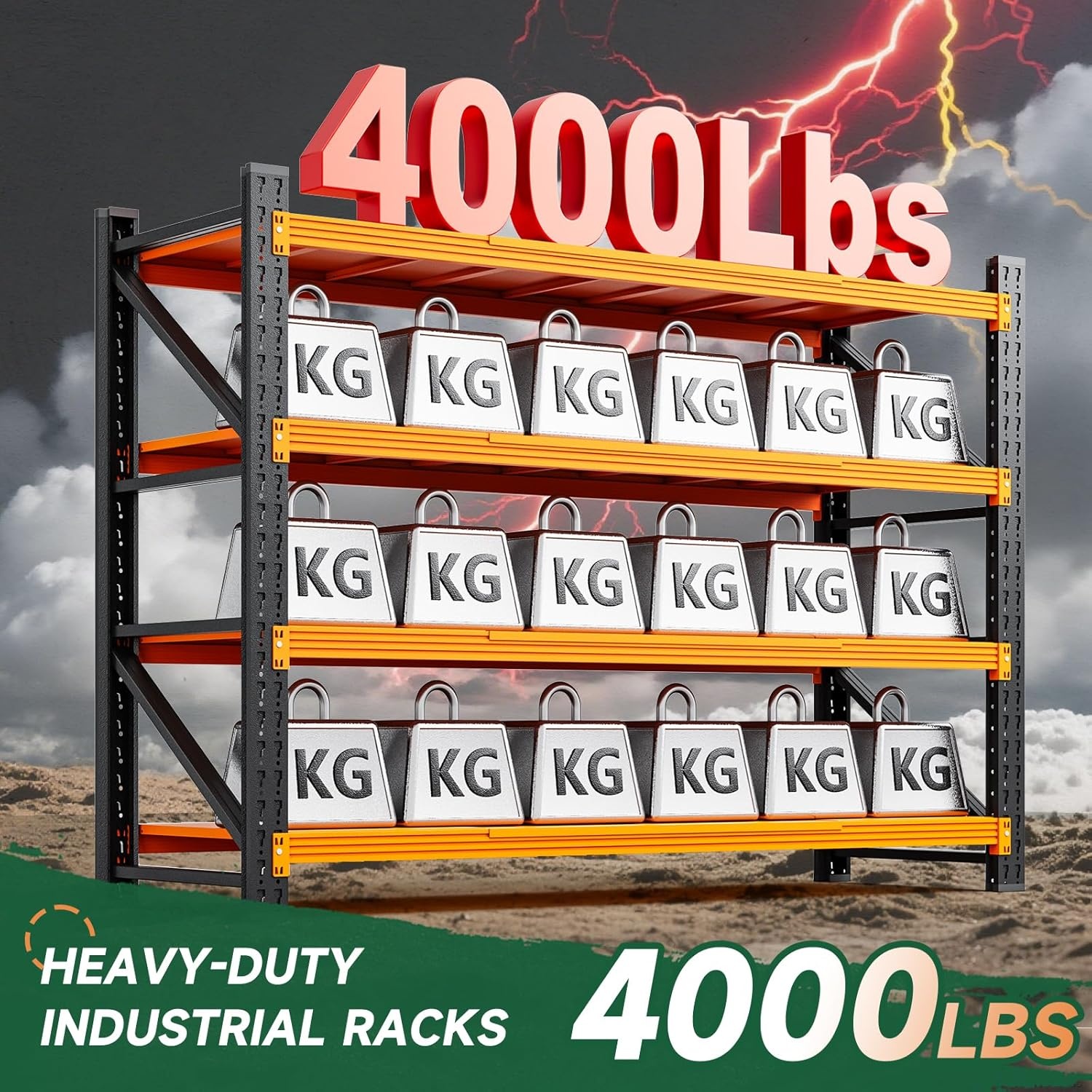 image:imageLetaya 3000LBS Storage Shelves Heavy Duty70 H Garage Shelving Units 4 Tier Adjustable Utility Rack ShelfLarge Metal Industrial Shelvesfor ShopWarehouseBasementBlack 48 W x 24 D x 70 HBlack Orange