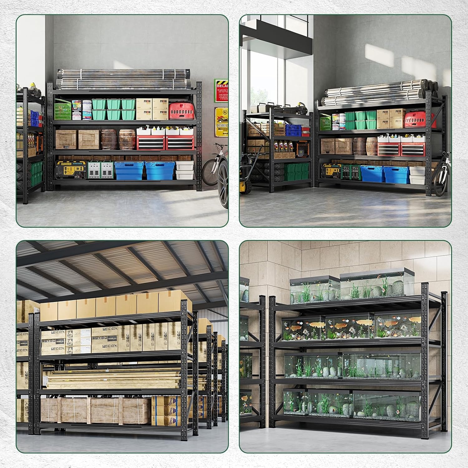 image:imageLetaya 3000LBS Storage Shelves Heavy Duty70 H Garage Shelving Units 4 Tier Adjustable Utility Rack ShelfLarge Metal Industrial Shelvesfor ShopWarehouseBasementBlack 48 W x 24 D x 70 HBlack