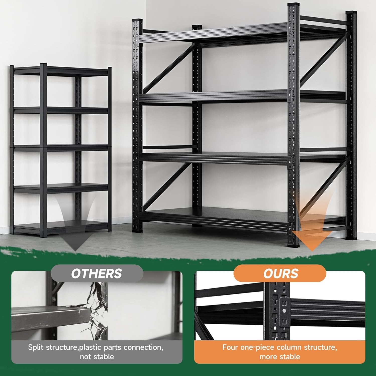 image:imageLetaya 3000LBS Storage Shelves Heavy Duty70 H Garage Shelving Units 4 Tier Adjustable Utility Rack ShelfLarge Metal Industrial Shelvesfor ShopWarehouseBasementBlack 48 W x 24 D x 70 HBlack