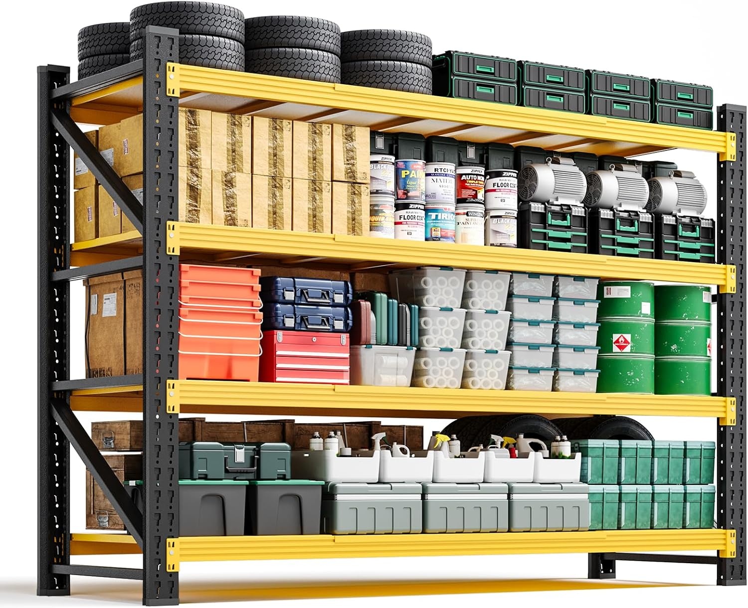 image:imageLetaya 3000LBS Storage Shelves Heavy Duty70 H Garage Shelving Units 4 Tier Adjustable Utility Rack ShelfLarge Metal Industrial Shelvesfor ShopWarehouseBasementBlack 48 W x 24 D x 70 HBlack Yellow
