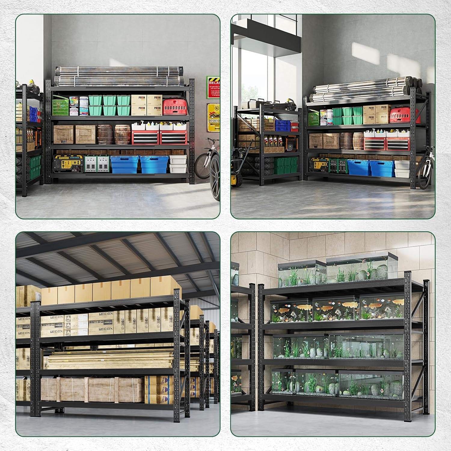 image:imageLetaya 3000LBS Storage Shelves Heavy Duty70 H Garage Shelving Units 4 Tier Adjustable Utility Rack ShelfLarge Metal Industrial Shelvesfor ShopWarehouseBasementBlack 48 W x 24 D x 70 HBlack