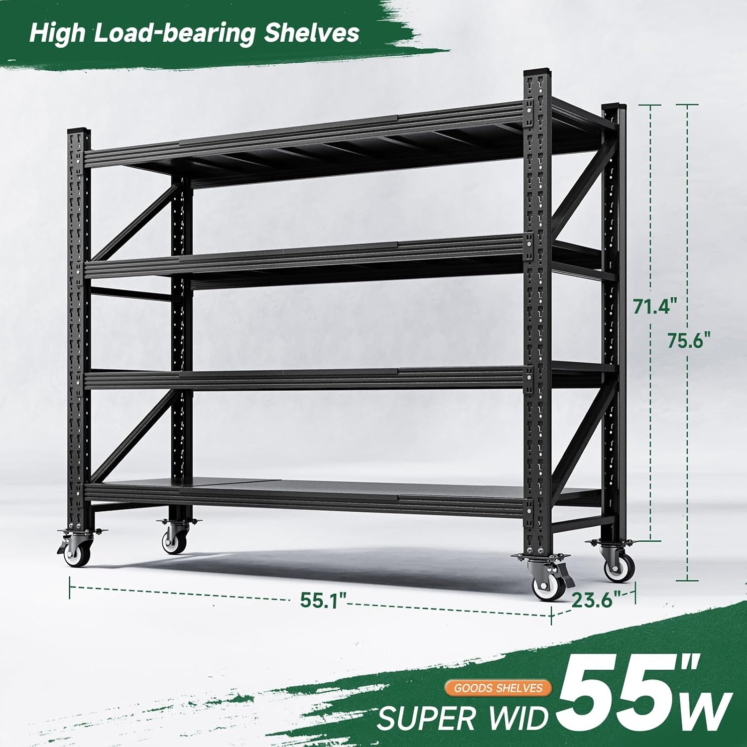 image:imageLetaya 3000LBS Storage Shelves Heavy Duty70 H Garage Shelving Units 4 Tier Adjustable Utility Rack ShelfLarge Metal Industrial Shelvesfor ShopWarehouseBasementBlack 48 W x 24 D x 70 HBlack