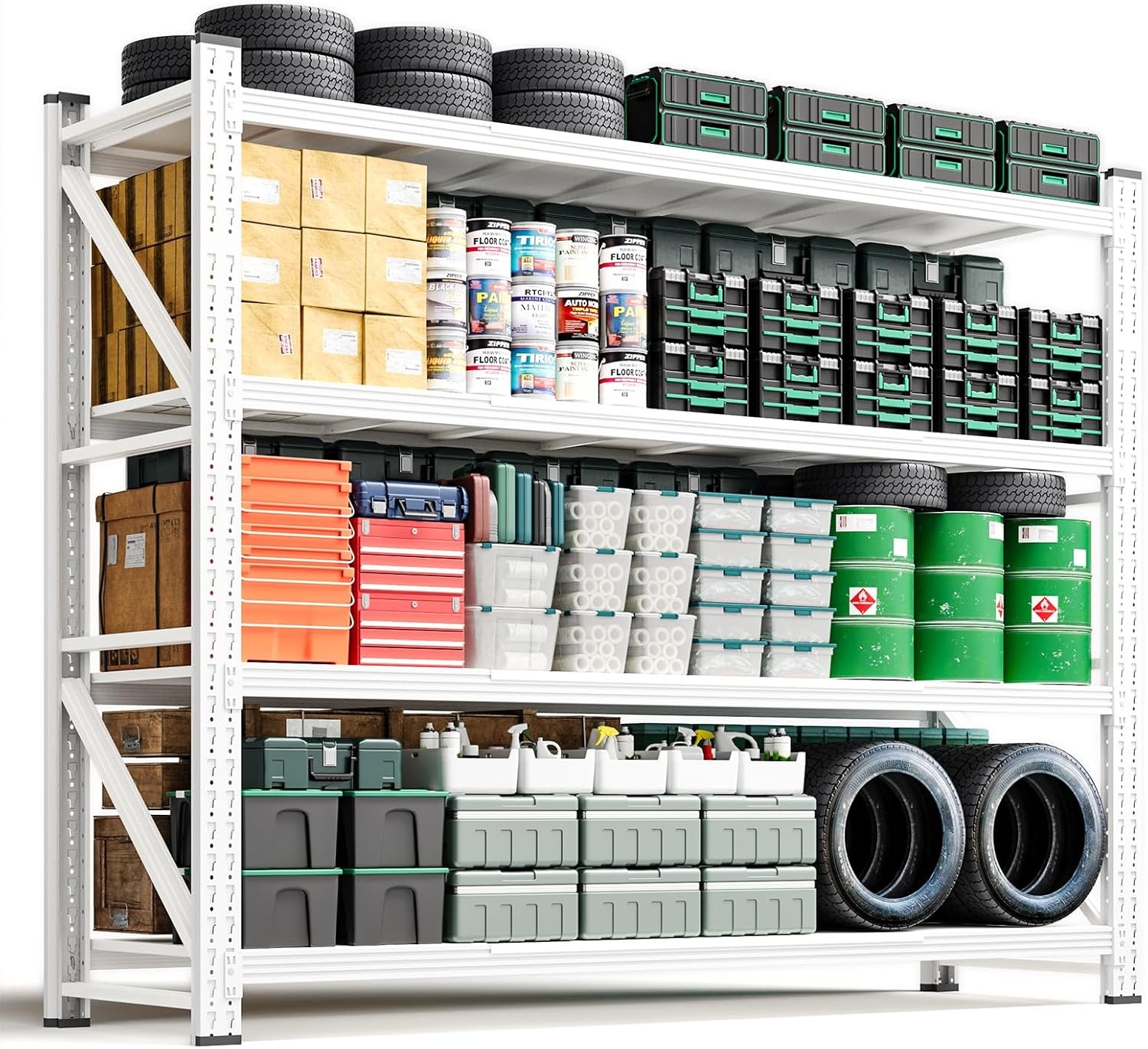 image:imageLetaya 3000LBS Storage Shelves Heavy Duty70 H Garage Shelving Units 4 Tier Adjustable Utility Rack ShelfLarge Metal Industrial Shelvesfor ShopWarehouseBasementBlack 48 W x 24 D x 70 HWhite