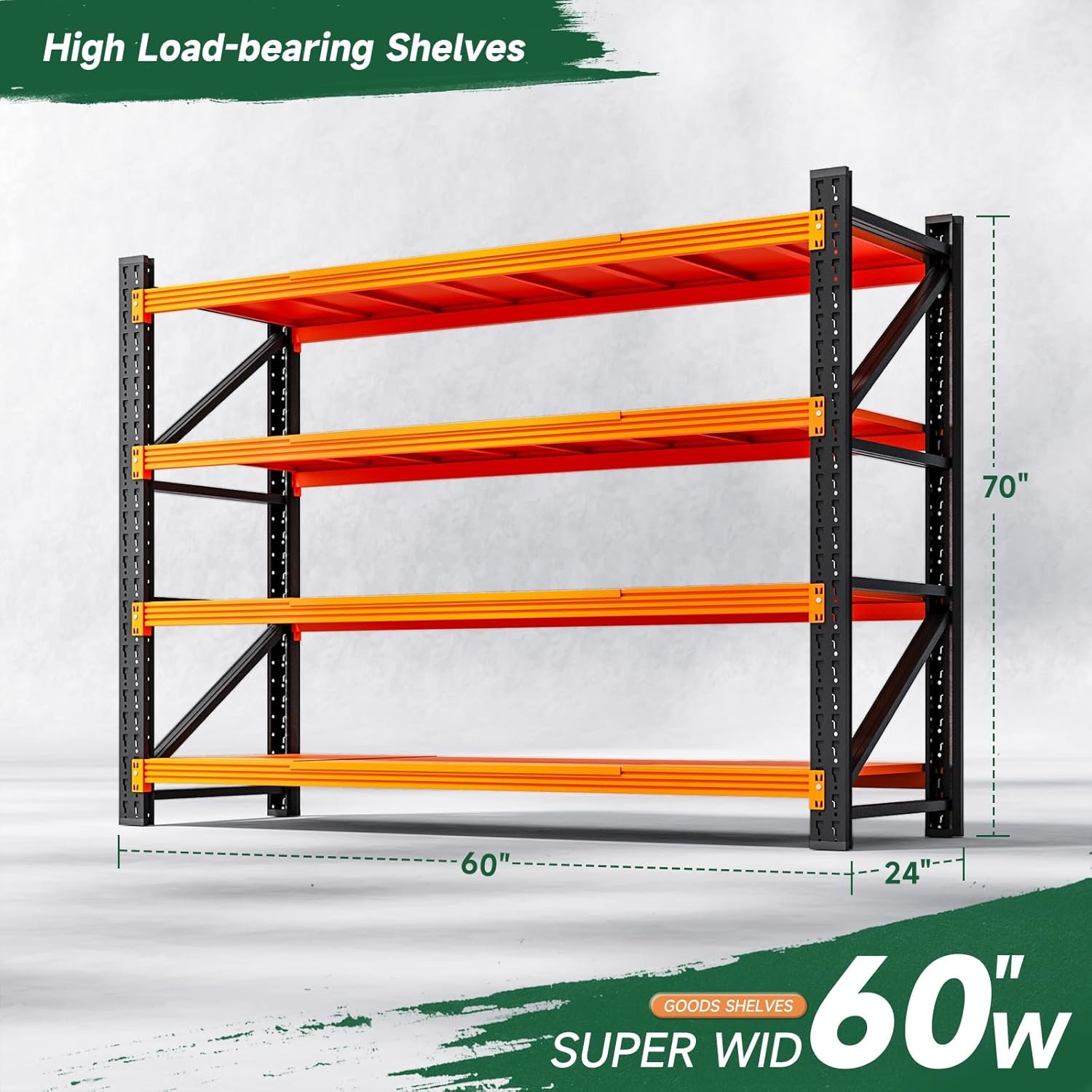 image:imageLetaya 3000LBS Storage Shelves Heavy Duty70 H Garage Shelving Units 4 Tier Adjustable Utility Rack ShelfLarge Metal Industrial Shelvesfor ShopWarehouseBasementBlack 48 W x 24 D x 70 HBlack Orange