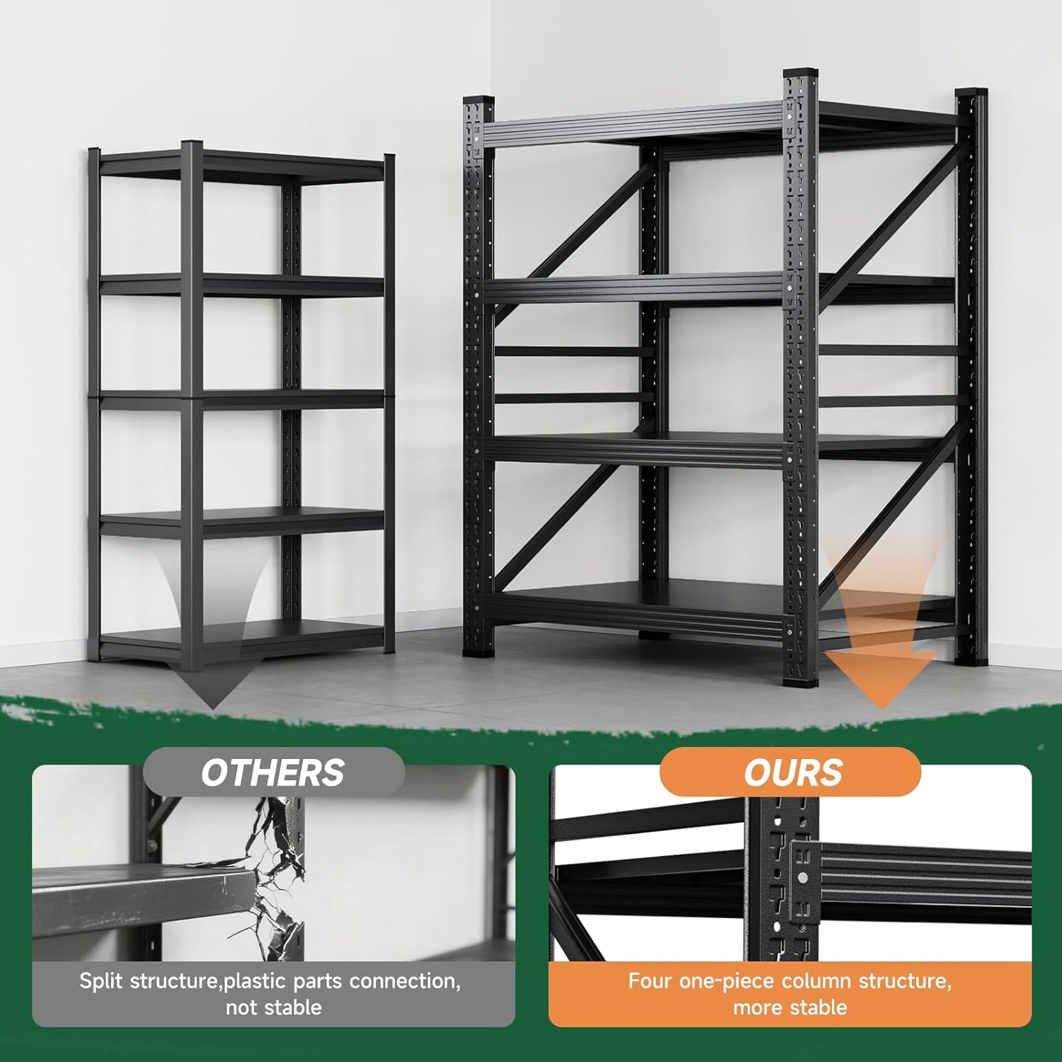 image:imageLetaya 3000LBS Storage Shelves Heavy Duty70 H Garage Shelving Units 4 Tier Adjustable Utility Rack ShelfLarge Metal Industrial Shelvesfor ShopWarehouseBasementBlack 48 W x 24 D x 70 HBlack