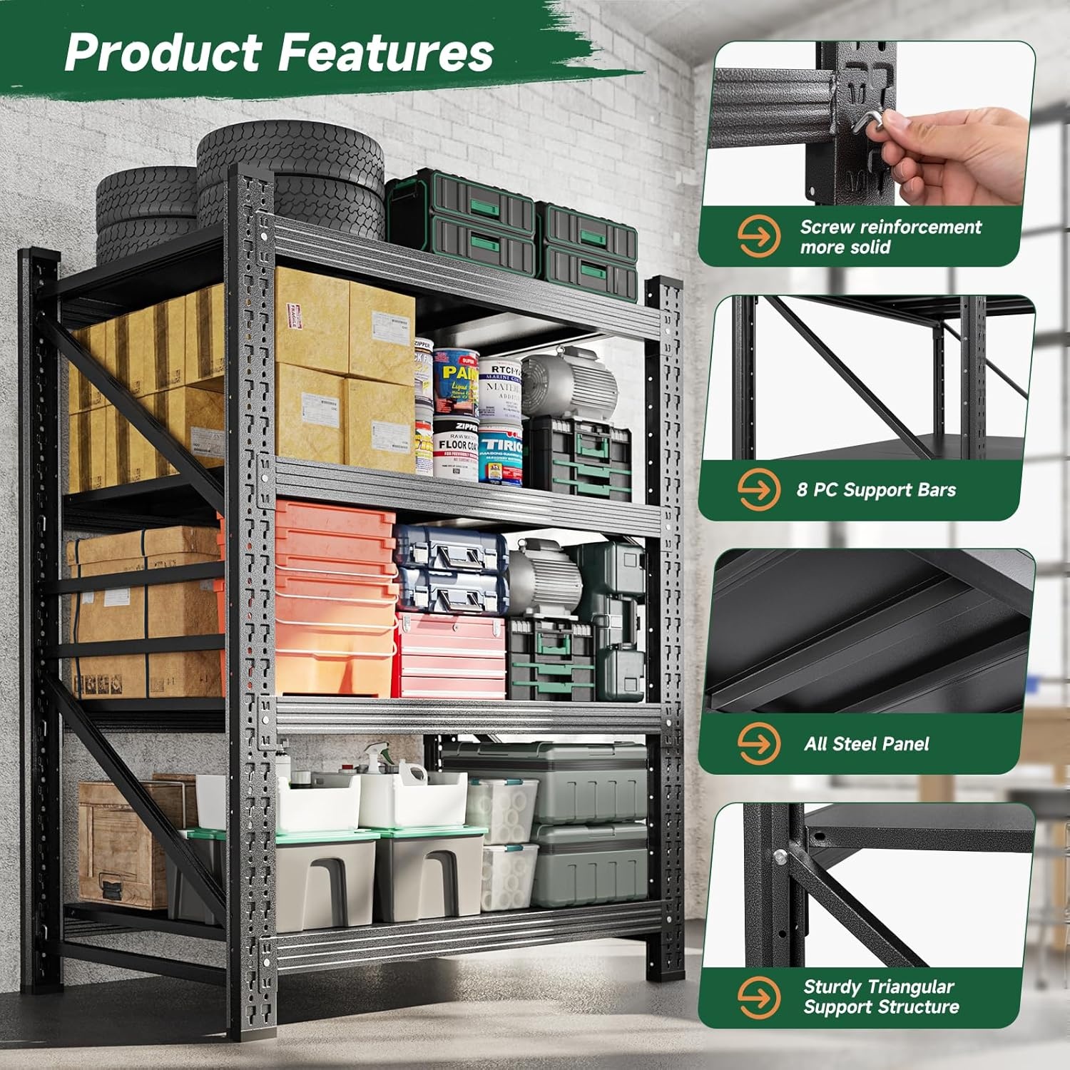 image:imageLetaya 3000LBS Storage Shelves Heavy Duty70 H Garage Shelving Units 4 Tier Adjustable Utility Rack ShelfLarge Metal Industrial Shelvesfor ShopWarehouseBasementBlack 48 W x 24 D x 70 HBlack