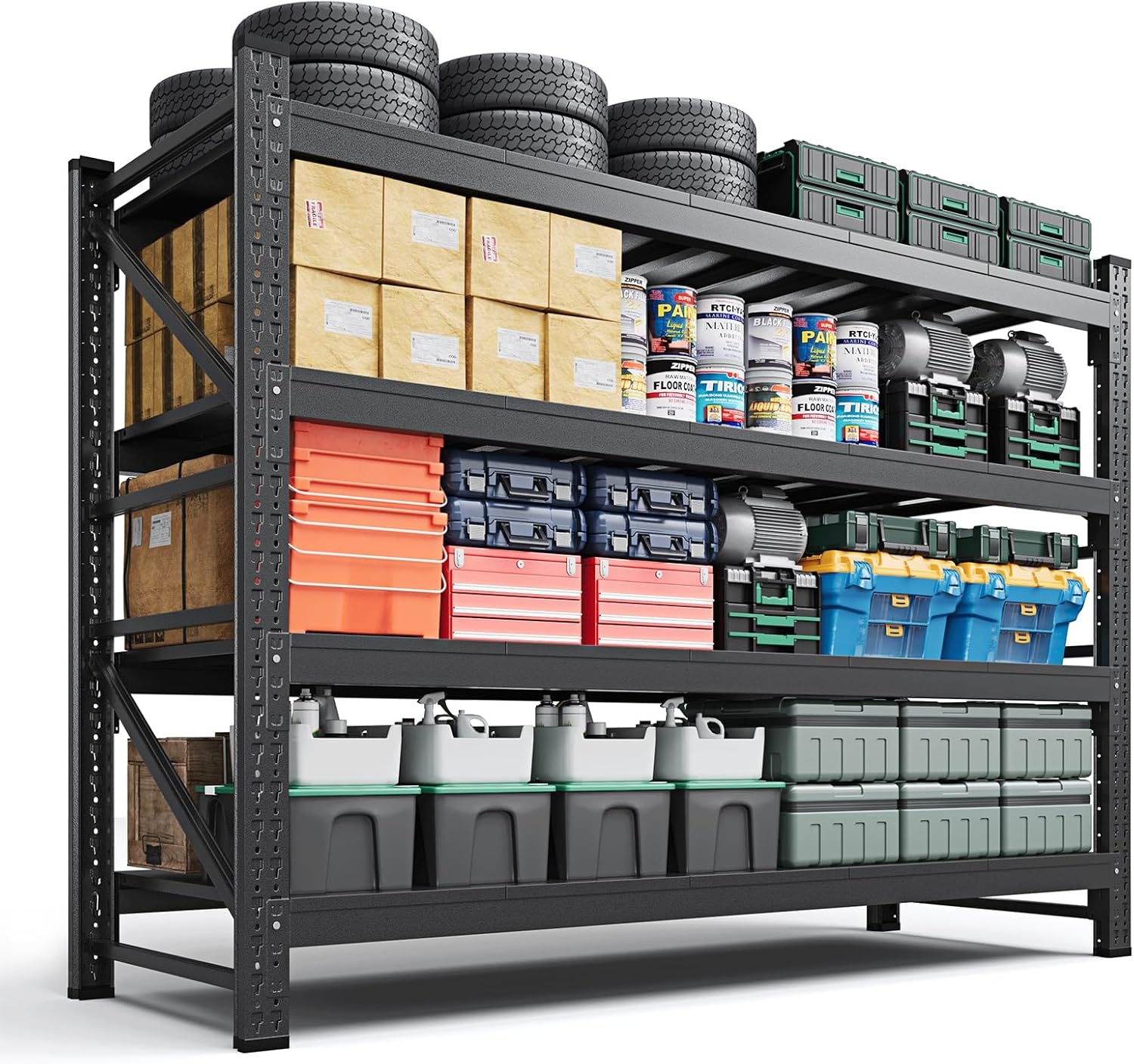 image:imageLetaya 3000LBS Storage Shelves Heavy Duty70 H Garage Shelving Units 4 Tier Adjustable Utility Rack ShelfLarge Metal Industrial Shelvesfor ShopWarehouseBasementBlack 48 W x 24 D x 70 HBlack