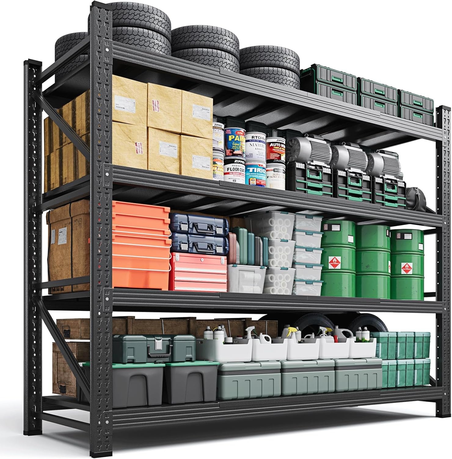image:imageLetaya 3000LBS Storage Shelves Heavy Duty70 H Garage Shelving Units 4 Tier Adjustable Utility Rack ShelfLarge Metal Industrial Shelvesfor ShopWarehouseBasementBlack 48 W x 24 D x 70 HBlack