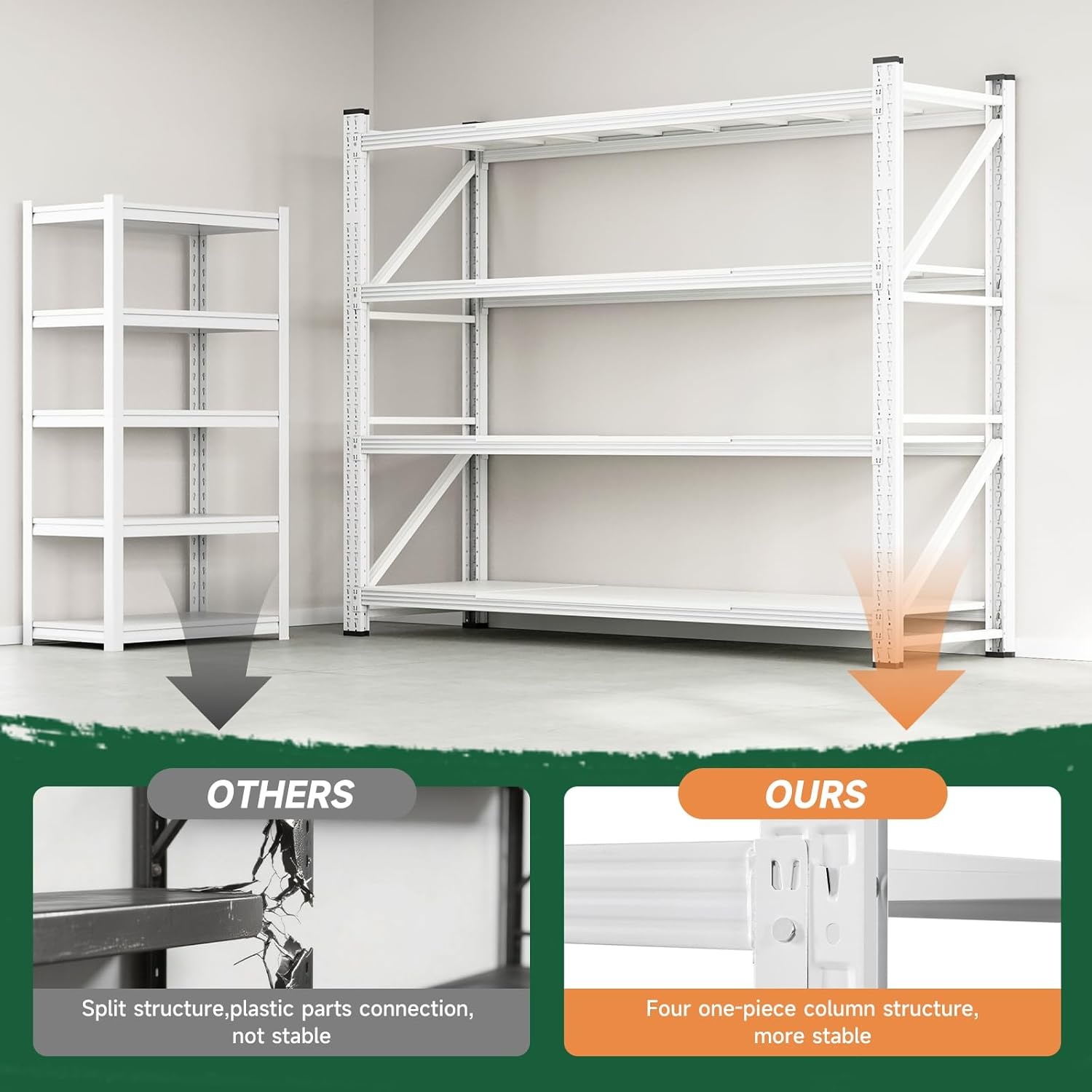 image:imageLetaya 3000LBS Storage Shelves Heavy Duty70 H Garage Shelving Units 4 Tier Adjustable Utility Rack ShelfLarge Metal Industrial Shelvesfor ShopWarehouseBasementBlack 48 W x 24 D x 70 HWhite