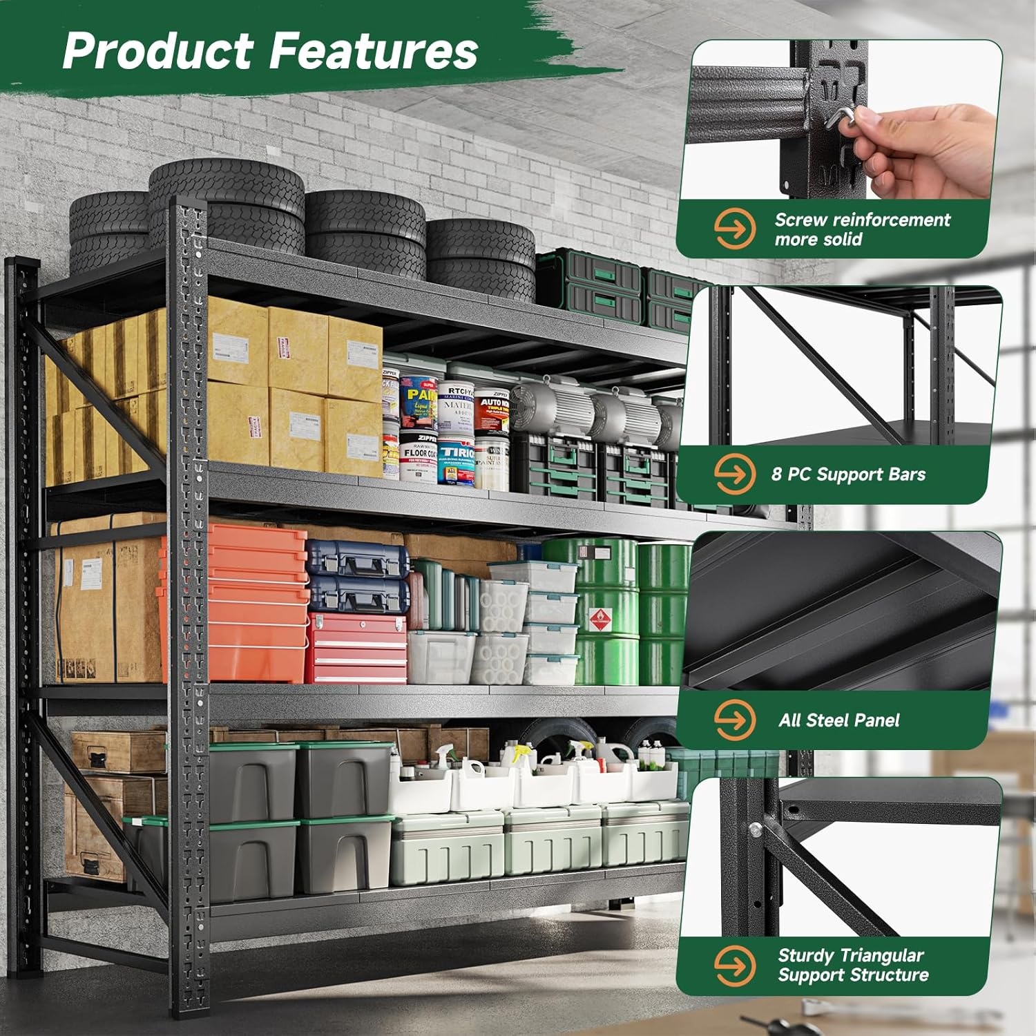 image:imageLetaya 3000LBS Storage Shelves Heavy Duty70 H Garage Shelving Units 4 Tier Adjustable Utility Rack ShelfLarge Metal Industrial Shelvesfor ShopWarehouseBasementBlack 48 W x 24 D x 70 HBlack