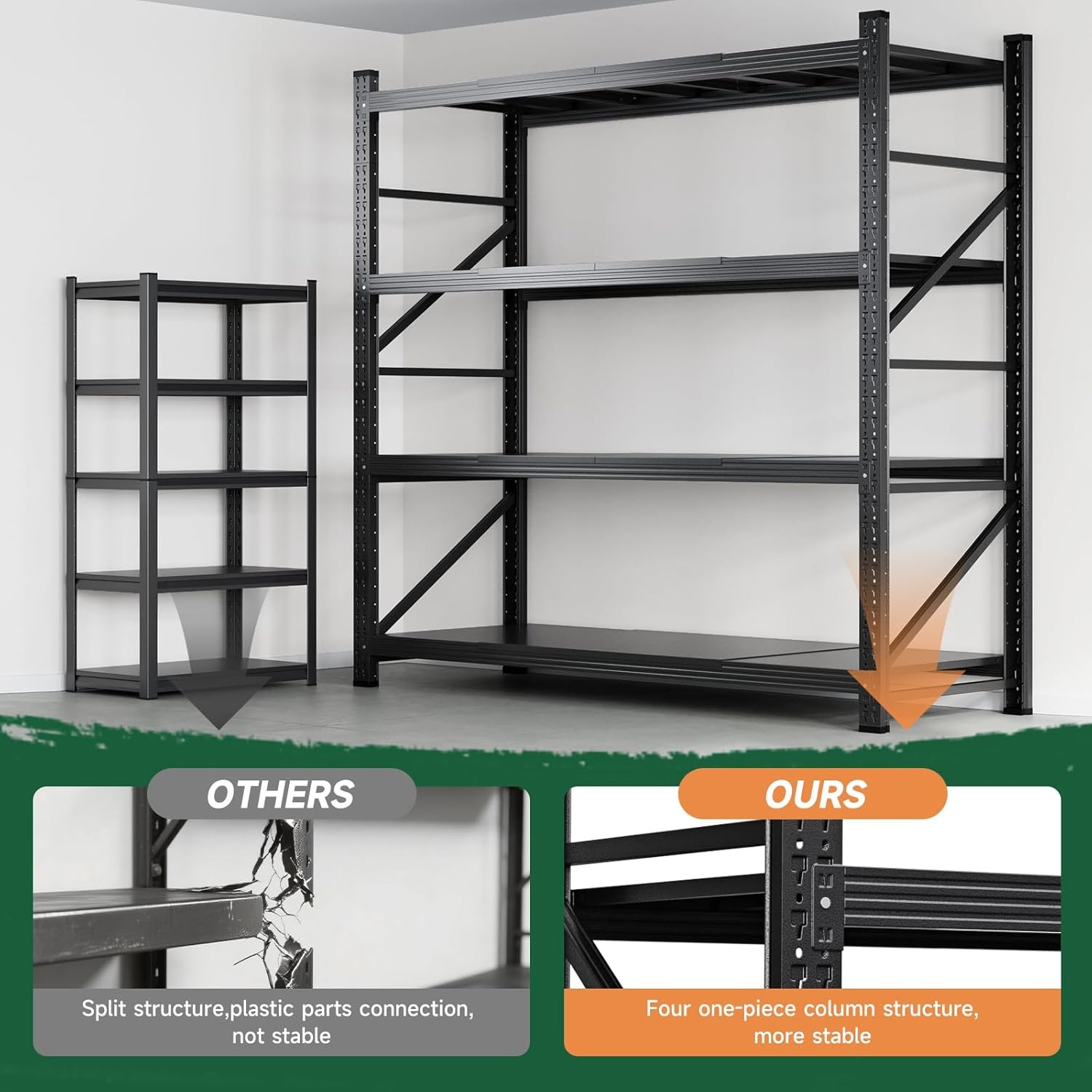 image:imageLetaya 3000LBS Storage Shelves Heavy Duty70 H Garage Shelving Units 4 Tier Adjustable Utility Rack ShelfLarge Metal Industrial Shelvesfor ShopWarehouseBasementBlack 48 W x 24 D x 70 HBlack