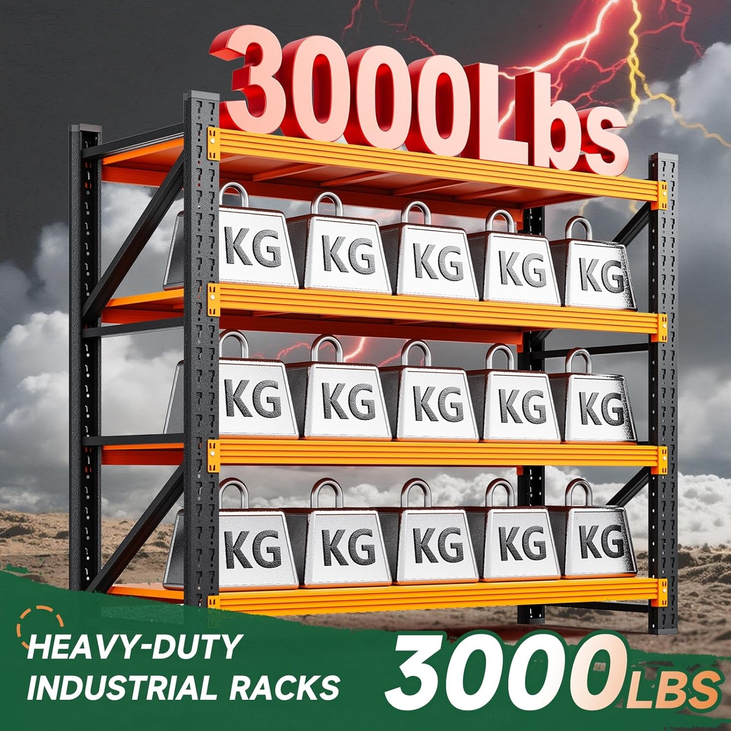 image:imageLetaya 3000LBS Storage Shelves Heavy Duty70 H Garage Shelving Units 4 Tier Adjustable Utility Rack ShelfLarge Metal Industrial Shelvesfor ShopWarehouseBasementBlack 48 W x 24 D x 70 HBlack Orange
