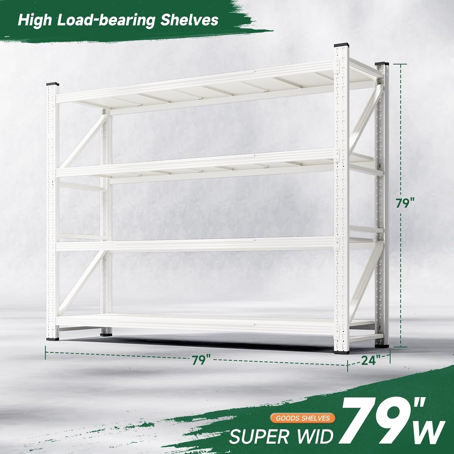 image:imageLetaya 3000LBS Storage Shelves Heavy Duty70 H Garage Shelving Units 4 Tier Adjustable Utility Rack ShelfLarge Metal Industrial Shelvesfor ShopWarehouseBasementBlack 48 W x 24 D x 70 HWhite
