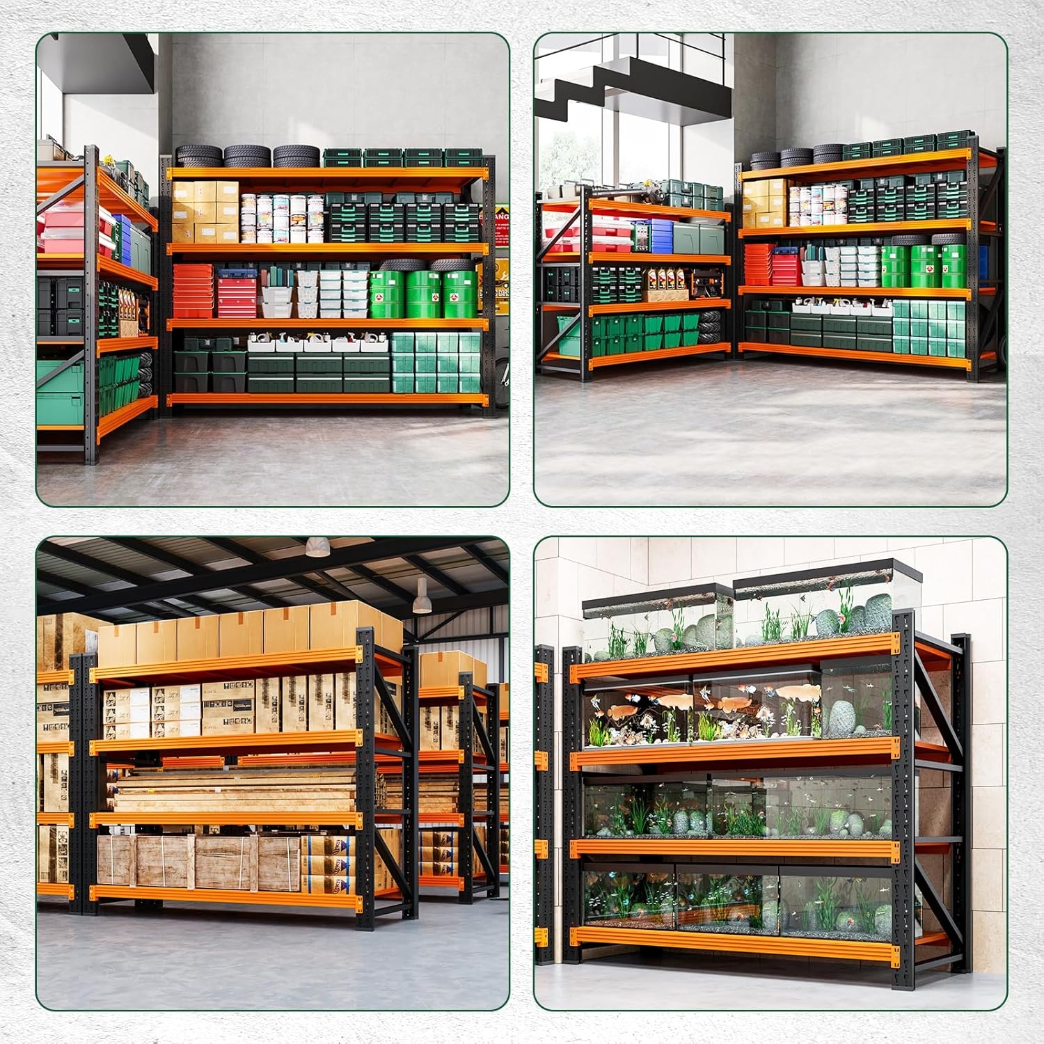 image:imageLetaya 3000LBS Storage Shelves Heavy Duty70 H Garage Shelving Units 4 Tier Adjustable Utility Rack ShelfLarge Metal Industrial Shelvesfor ShopWarehouseBasementBlack 48 W x 24 D x 70 HBlack Orange