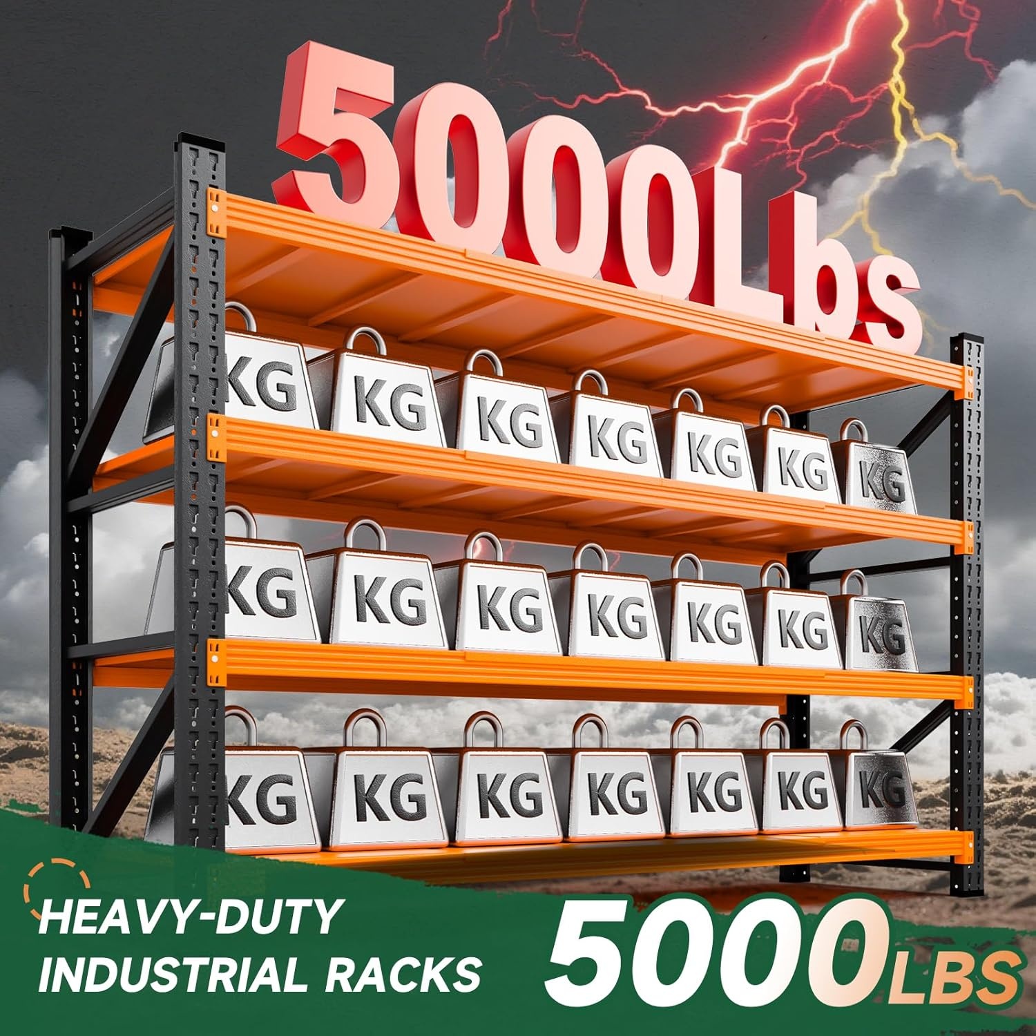 image:imageLetaya 3000LBS Storage Shelves Heavy Duty70 H Garage Shelving Units 4 Tier Adjustable Utility Rack ShelfLarge Metal Industrial Shelvesfor ShopWarehouseBasementBlack 48 W x 24 D x 70 HBlack Orange