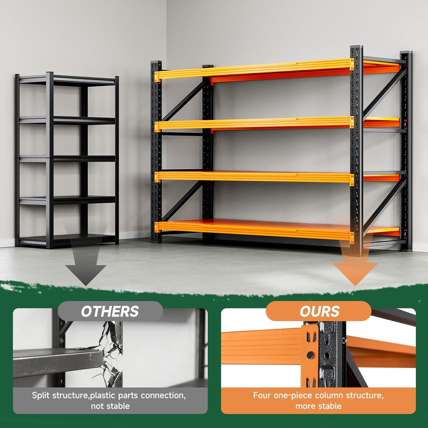 image:imageLetaya 3000LBS Storage Shelves Heavy Duty70 H Garage Shelving Units 4 Tier Adjustable Utility Rack ShelfLarge Metal Industrial Shelvesfor ShopWarehouseBasementBlack 48 W x 24 D x 70 HBlack Orange