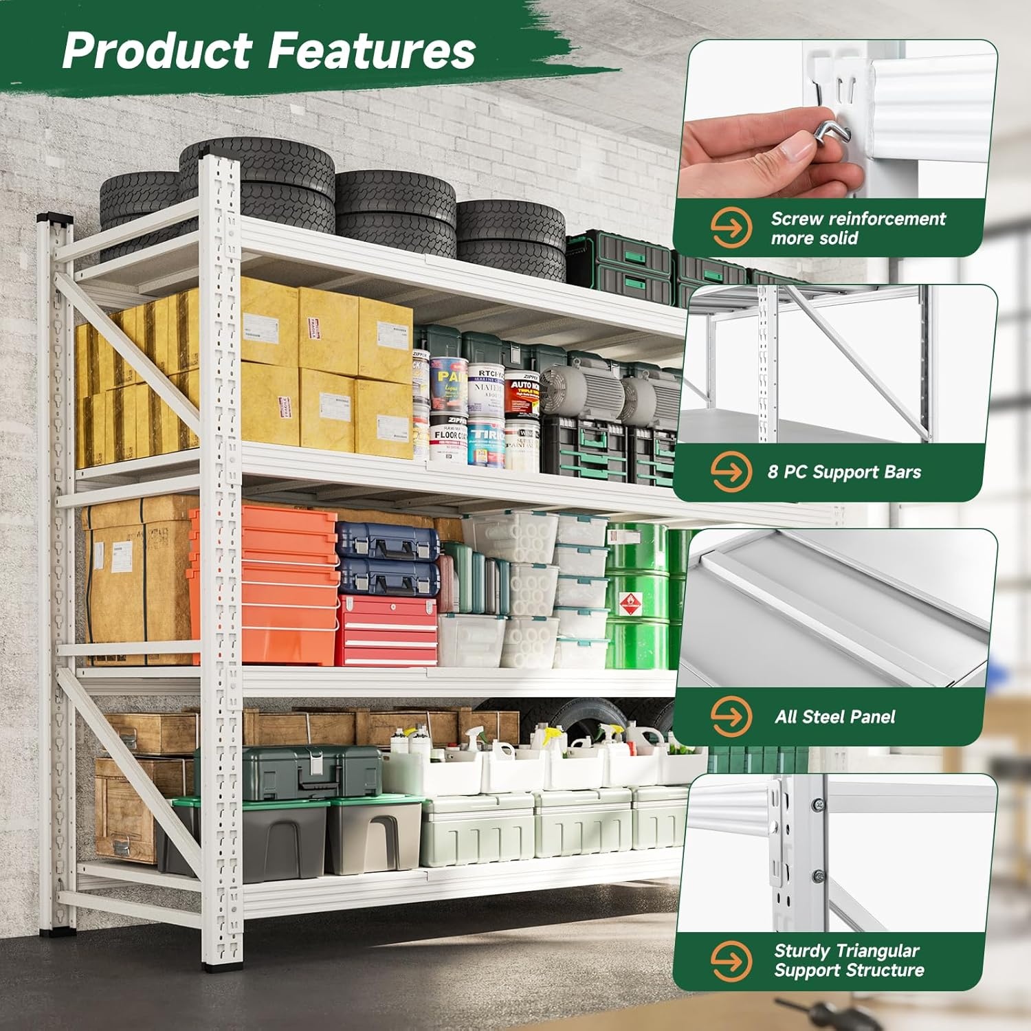 image:imageLetaya 3000LBS Storage Shelves Heavy Duty70 H Garage Shelving Units 4 Tier Adjustable Utility Rack ShelfLarge Metal Industrial Shelvesfor ShopWarehouseBasementBlack 48 W x 24 D x 70 HWhite