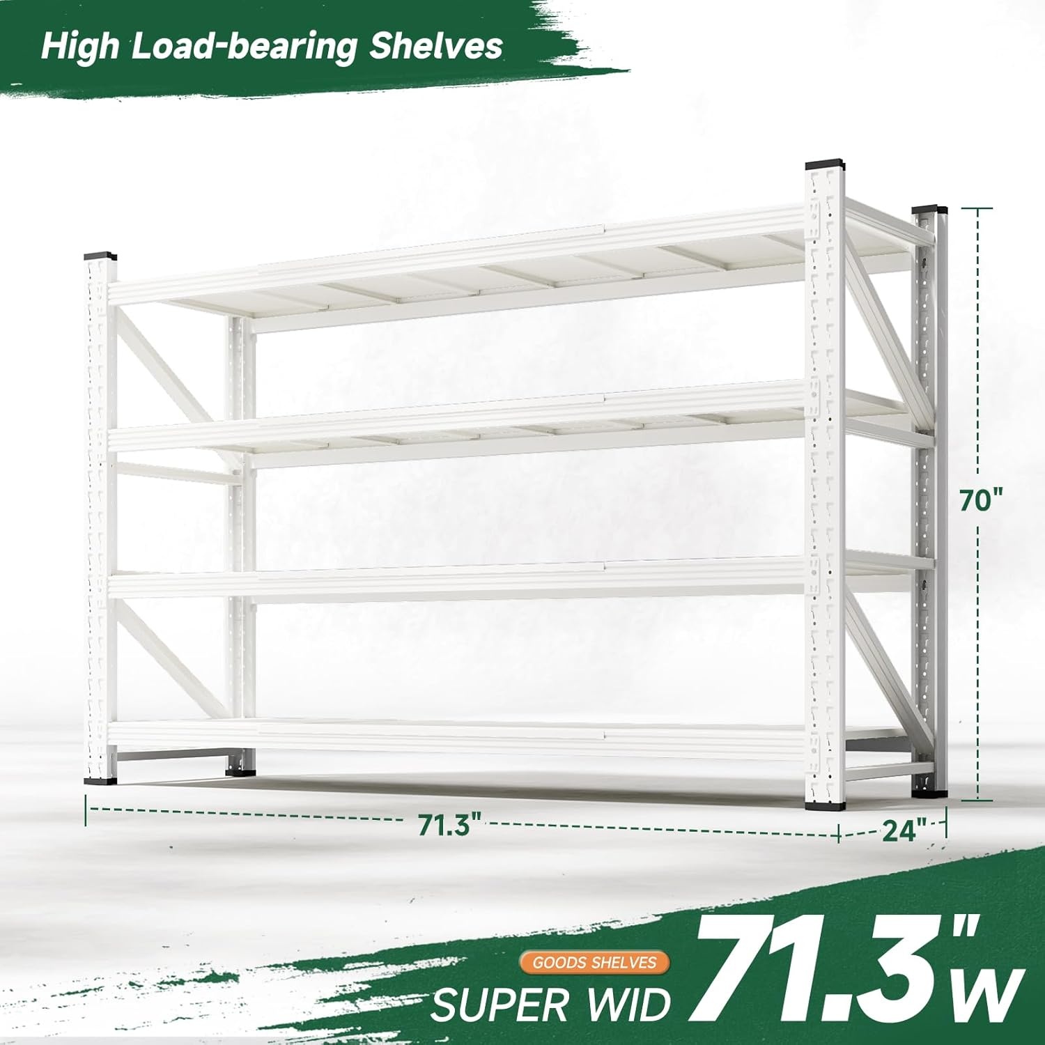 image:imageLetaya 3000LBS Storage Shelves Heavy Duty70 H Garage Shelving Units 4 Tier Adjustable Utility Rack ShelfLarge Metal Industrial Shelvesfor ShopWarehouseBasementBlack 48 W x 24 D x 70 HWhite