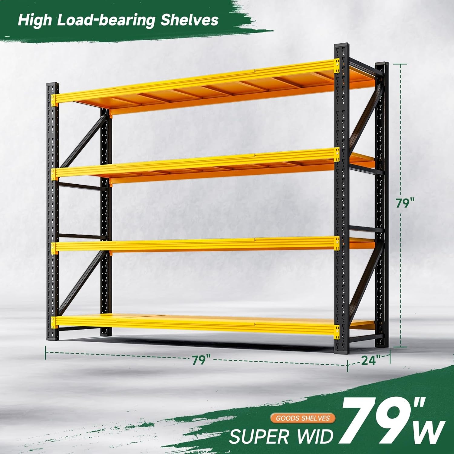 image:imageLetaya 3000LBS Storage Shelves Heavy Duty70 H Garage Shelving Units 4 Tier Adjustable Utility Rack ShelfLarge Metal Industrial Shelvesfor ShopWarehouseBasementBlack 48 W x 24 D x 70 HBlack Yellow