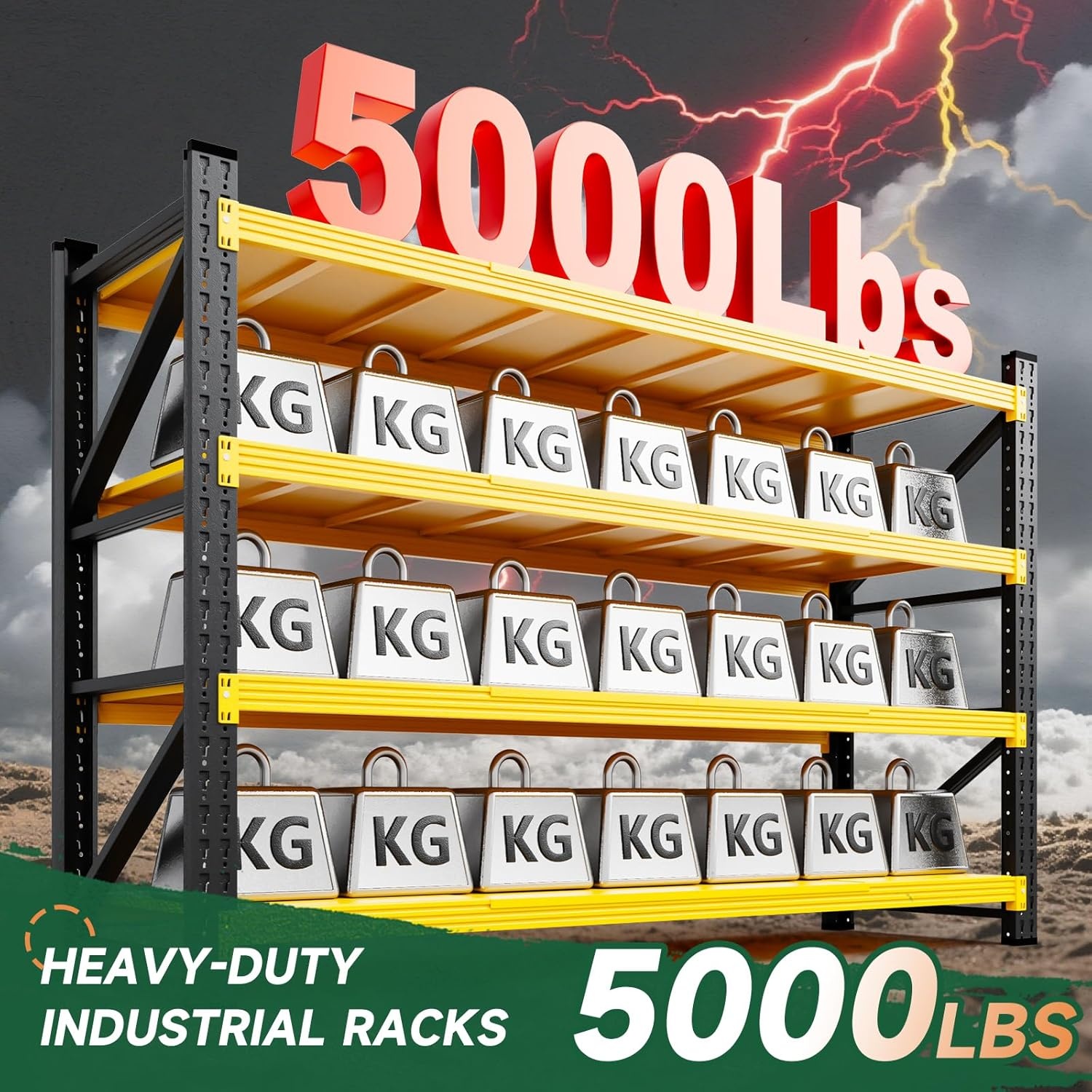image:imageLetaya 3000LBS Storage Shelves Heavy Duty70 H Garage Shelving Units 4 Tier Adjustable Utility Rack ShelfLarge Metal Industrial Shelvesfor ShopWarehouseBasementBlack 48 W x 24 D x 70 HBlack Yellow