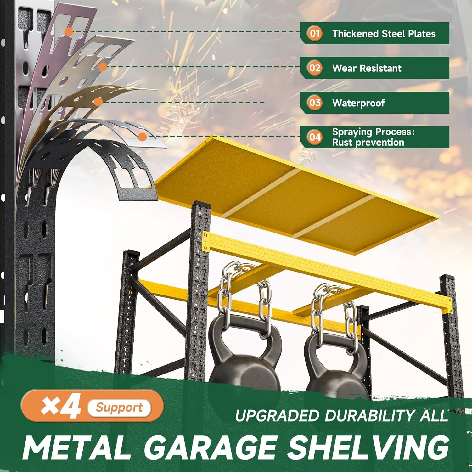 image:imageLetaya 3000LBS Storage Shelves Heavy Duty70 H Garage Shelving Units 4 Tier Adjustable Utility Rack ShelfLarge Metal Industrial Shelvesfor ShopWarehouseBasementBlack 48 W x 24 D x 70 HBlack Yellow