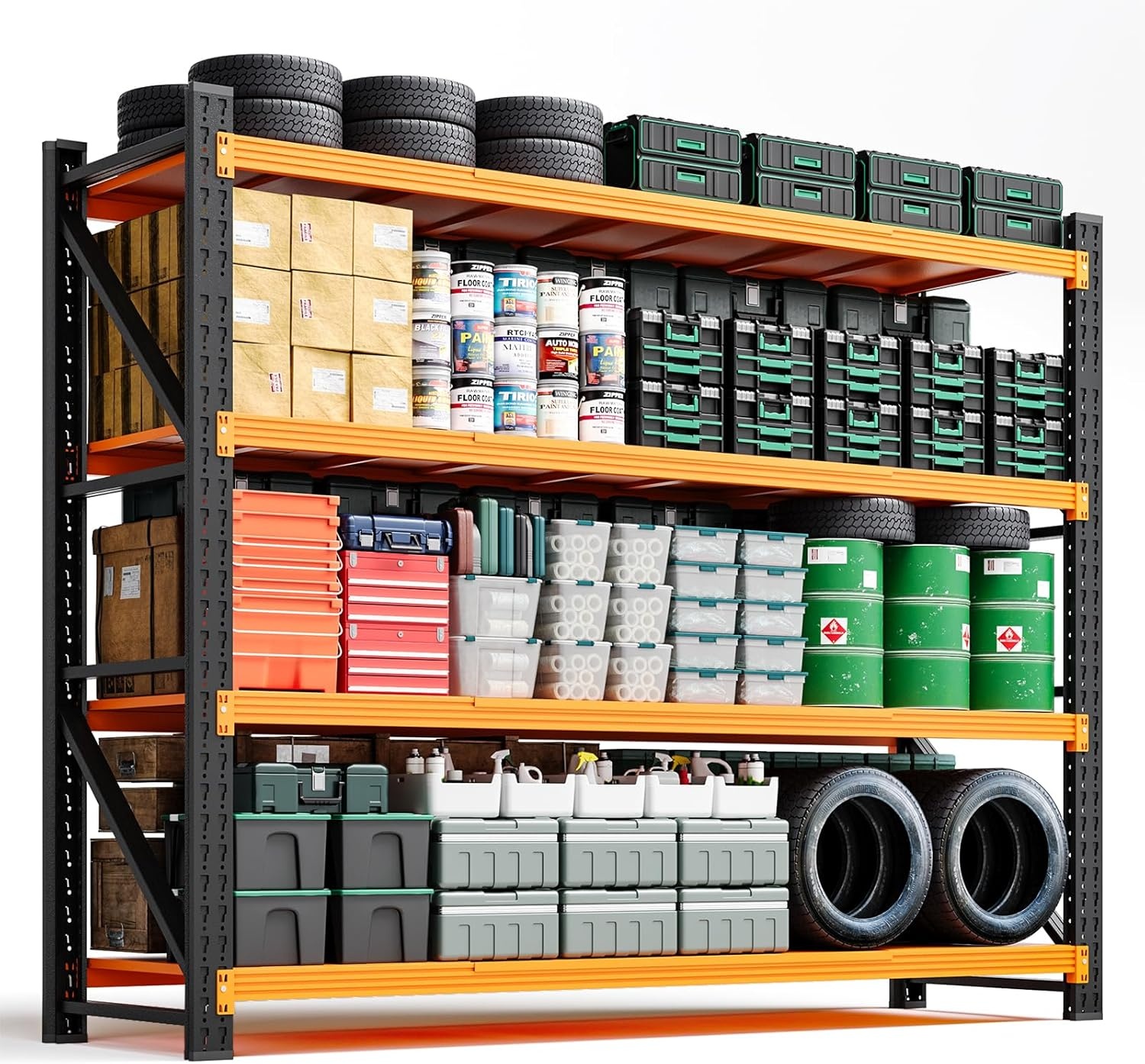 image:imageLetaya 3000LBS Storage Shelves Heavy Duty70 H Garage Shelving Units 4 Tier Adjustable Utility Rack ShelfLarge Metal Industrial Shelvesfor ShopWarehouseBasementBlack 48 W x 24 D x 70 HBlack Orange