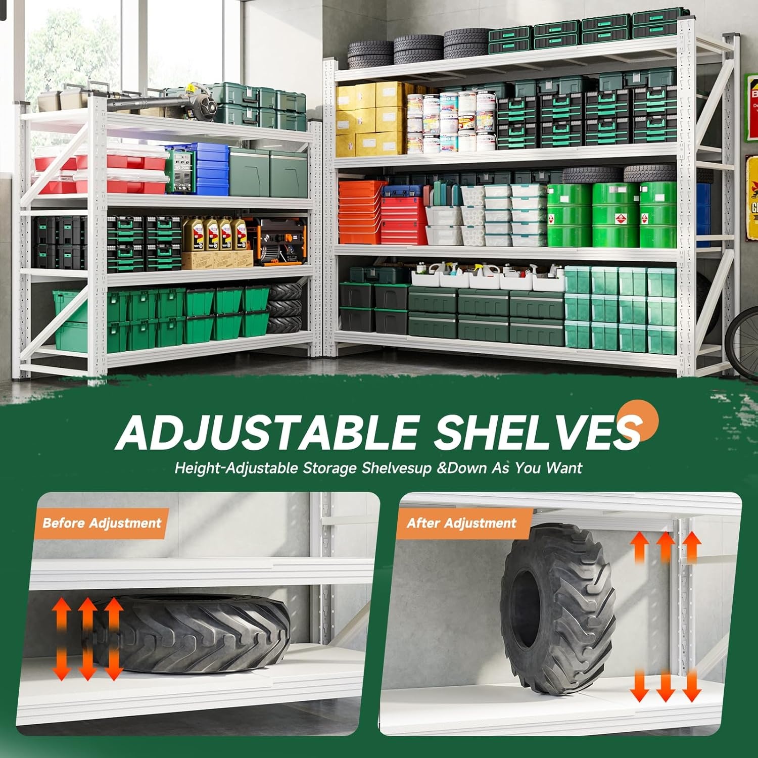 image:imageLetaya 3000LBS Storage Shelves Heavy Duty70 H Garage Shelving Units 4 Tier Adjustable Utility Rack ShelfLarge Metal Industrial Shelvesfor ShopWarehouseBasementBlack 48 W x 24 D x 70 HWhite