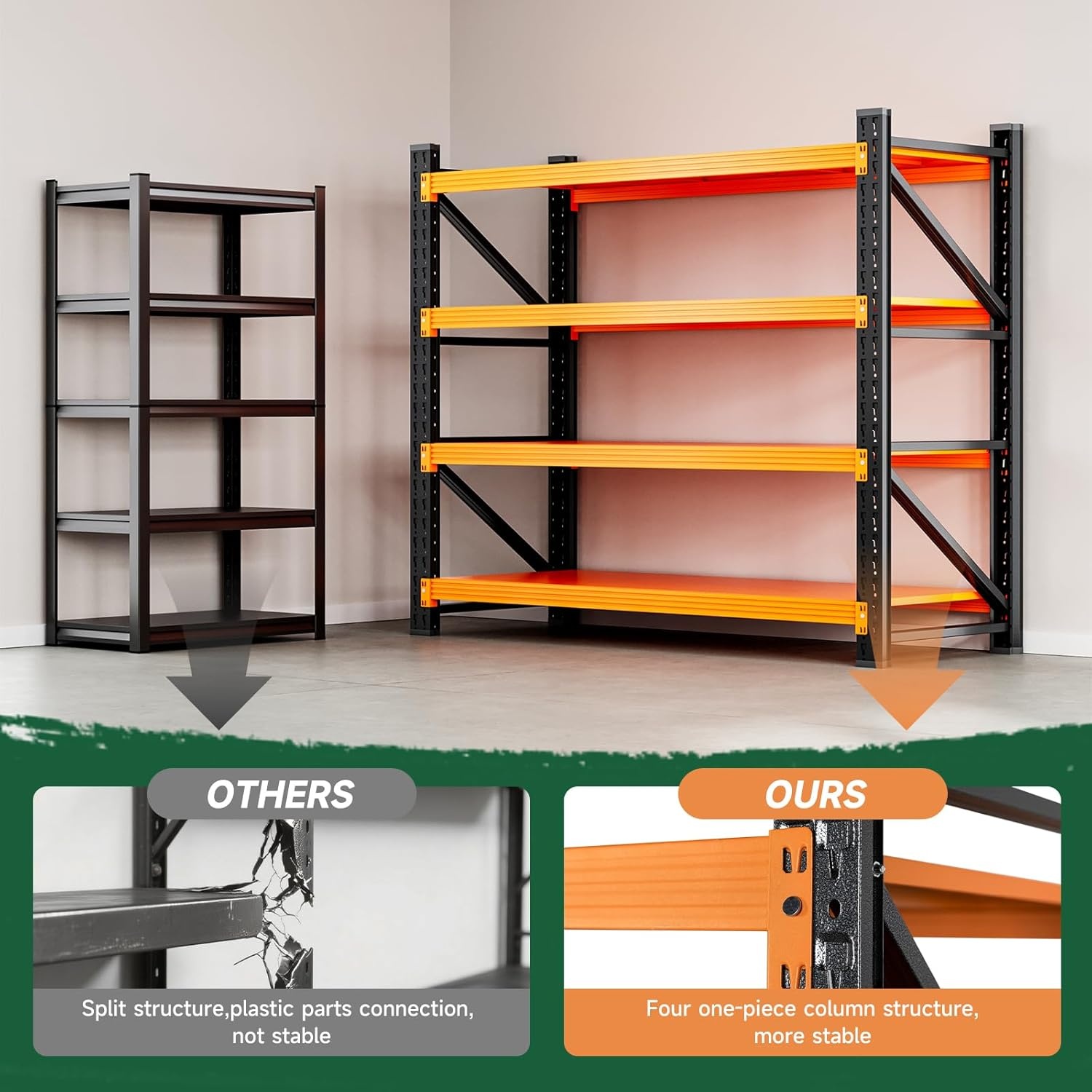 image:imageLetaya 3000LBS Storage Shelves Heavy Duty70 H Garage Shelving Units 4 Tier Adjustable Utility Rack ShelfLarge Metal Industrial Shelvesfor ShopWarehouseBasementBlack 48 W x 24 D x 70 HBlack Orange