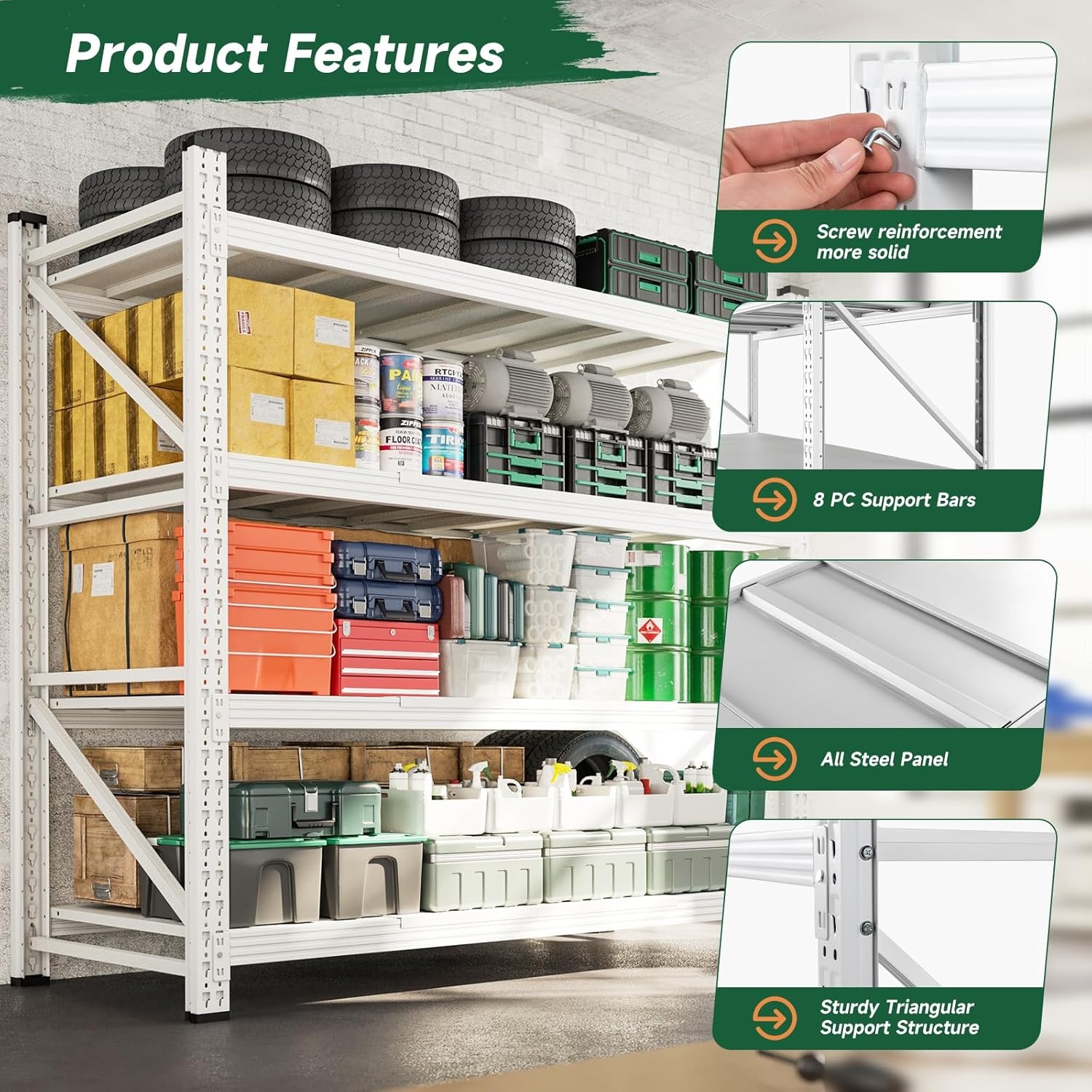 image:imageLetaya 3000LBS Storage Shelves Heavy Duty70 H Garage Shelving Units 4 Tier Adjustable Utility Rack ShelfLarge Metal Industrial Shelvesfor ShopWarehouseBasementBlack 48 W x 24 D x 70 HWhite