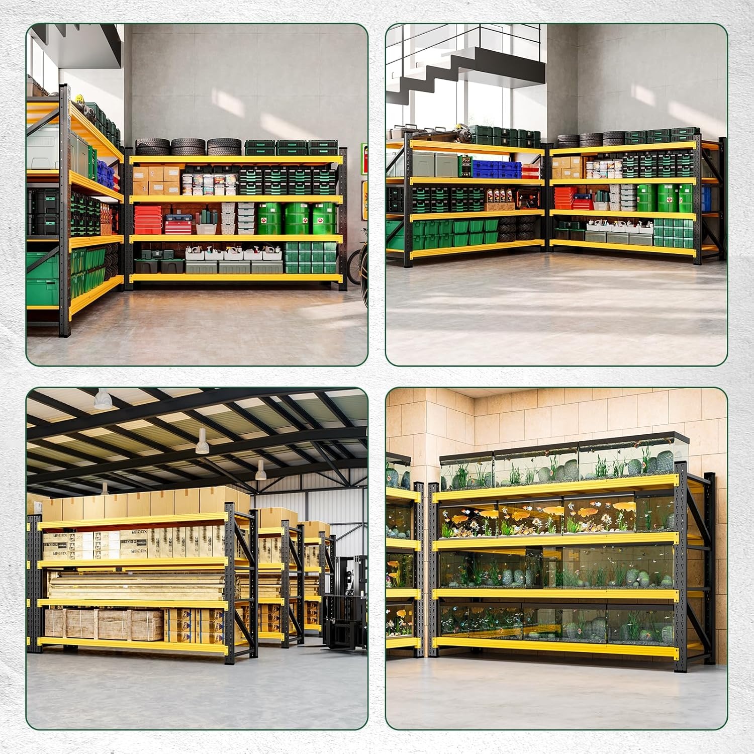 image:imageLetaya 3000LBS Storage Shelves Heavy Duty70 H Garage Shelving Units 4 Tier Adjustable Utility Rack ShelfLarge Metal Industrial Shelvesfor ShopWarehouseBasementBlack 48 W x 24 D x 70 HBlack Yellow