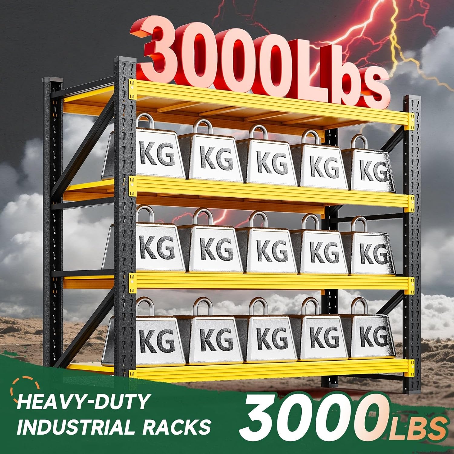 image:imageLetaya 3000LBS Storage Shelves Heavy Duty70 H Garage Shelving Units 4 Tier Adjustable Utility Rack ShelfLarge Metal Industrial Shelvesfor ShopWarehouseBasementBlack 48 W x 24 D x 70 HBlack Yellow