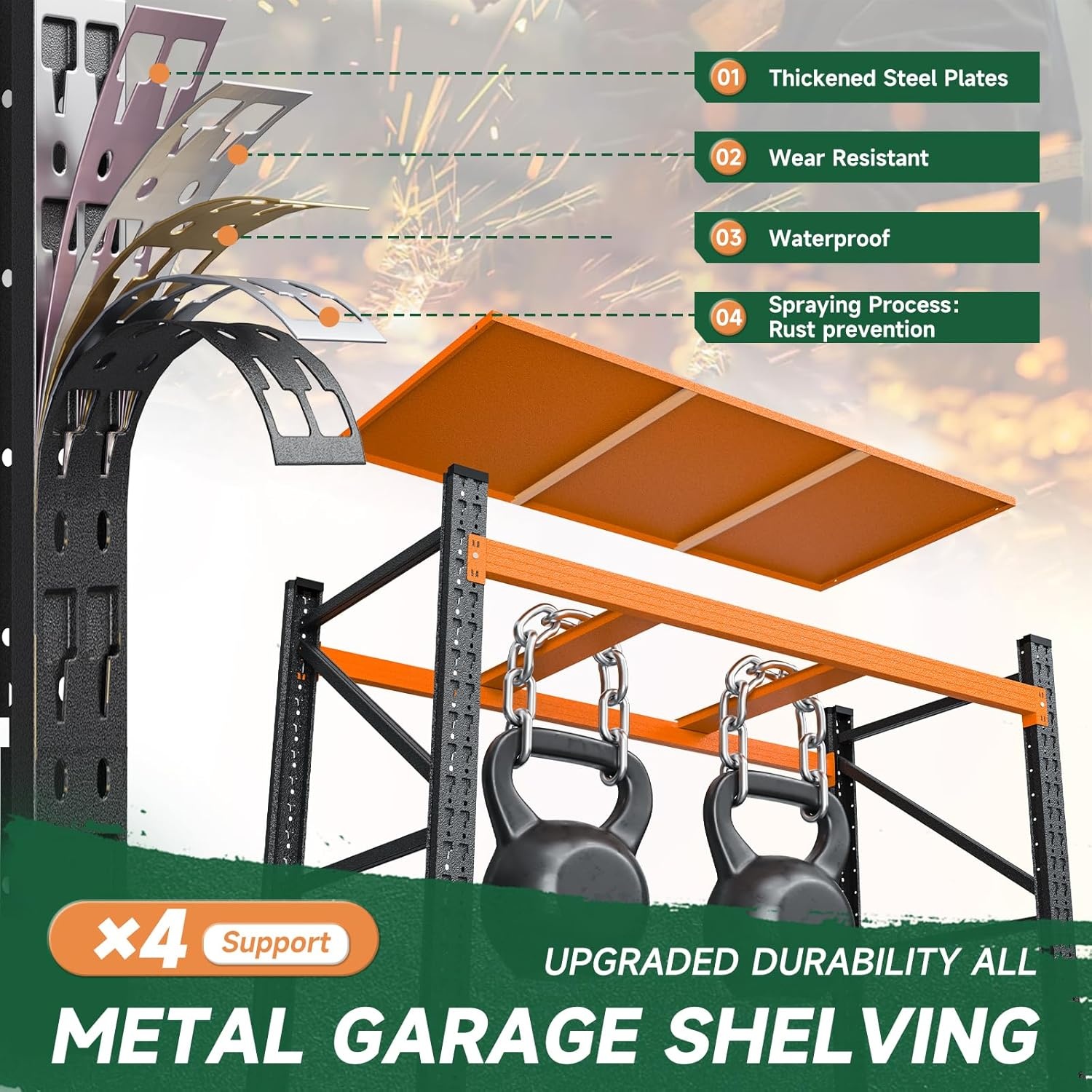 image:imageLetaya 3000LBS Storage Shelves Heavy Duty70 H Garage Shelving Units 4 Tier Adjustable Utility Rack ShelfLarge Metal Industrial Shelvesfor ShopWarehouseBasementBlack 48 W x 24 D x 70 HBlack Orange