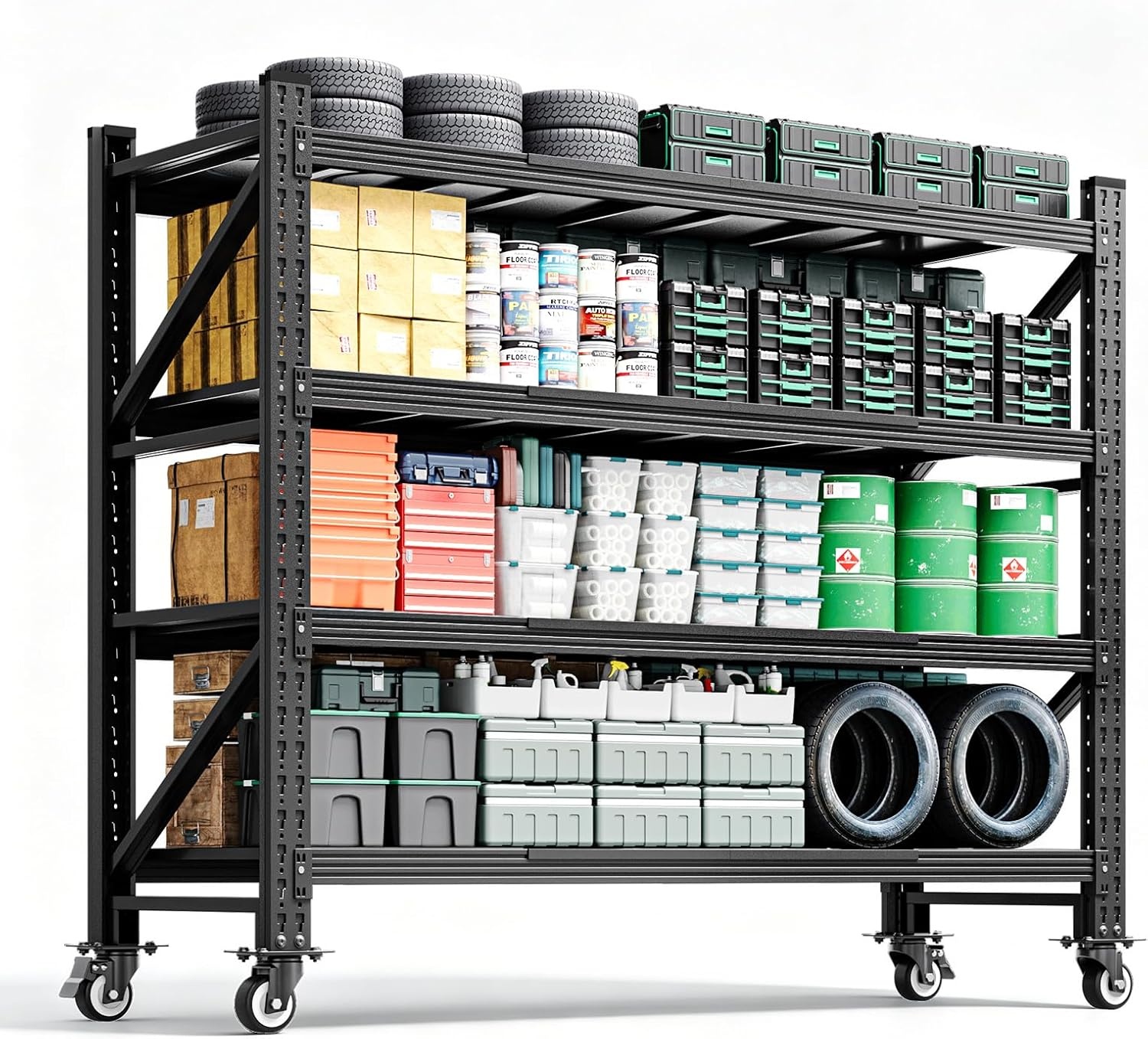 image:imageLetaya 3000LBS Storage Shelves Heavy Duty70 H Garage Shelving Units 4 Tier Adjustable Utility Rack ShelfLarge Metal Industrial Shelvesfor ShopWarehouseBasementBlack 48 W x 24 D x 70 HBlack