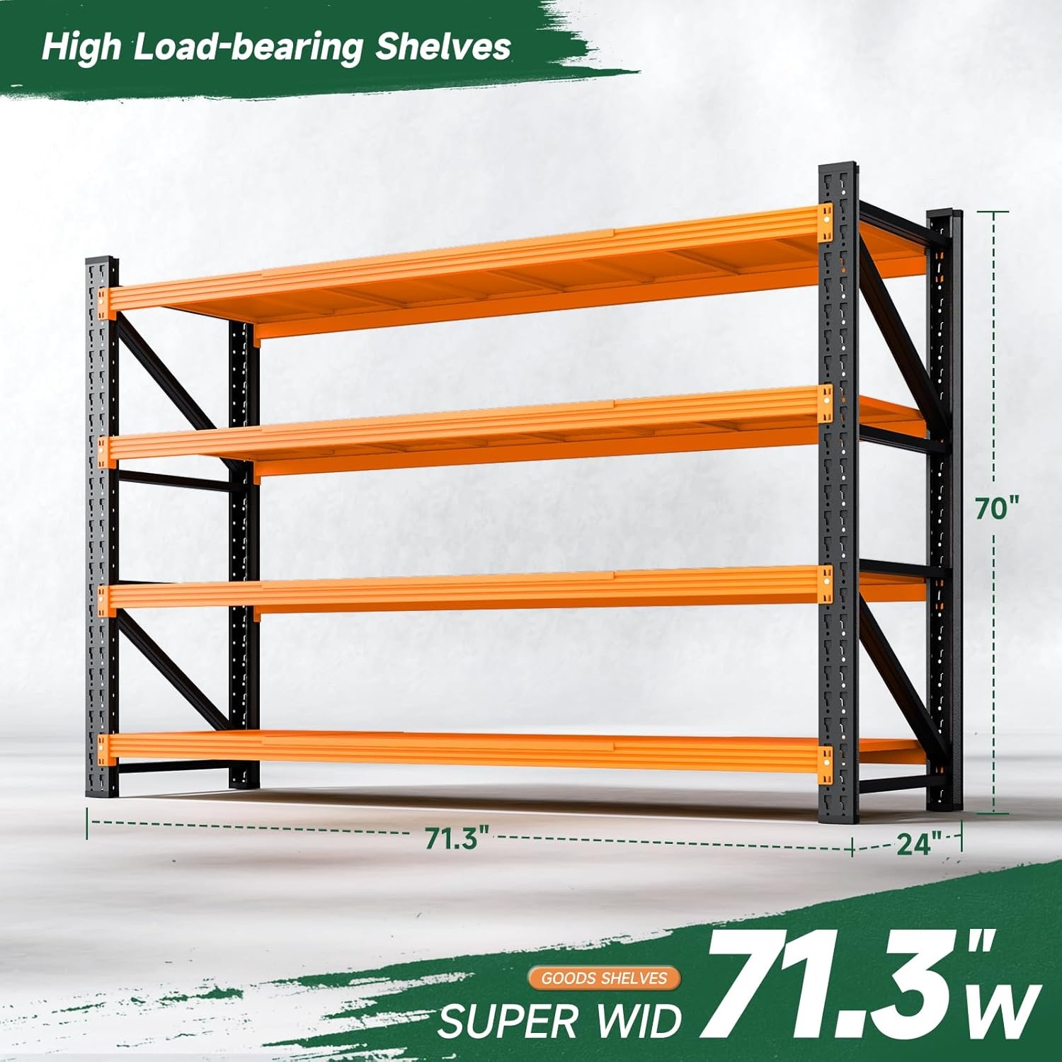 image:imageLetaya 3000LBS Storage Shelves Heavy Duty70 H Garage Shelving Units 4 Tier Adjustable Utility Rack ShelfLarge Metal Industrial Shelvesfor ShopWarehouseBasementBlack 48 W x 24 D x 70 HBlack Orange