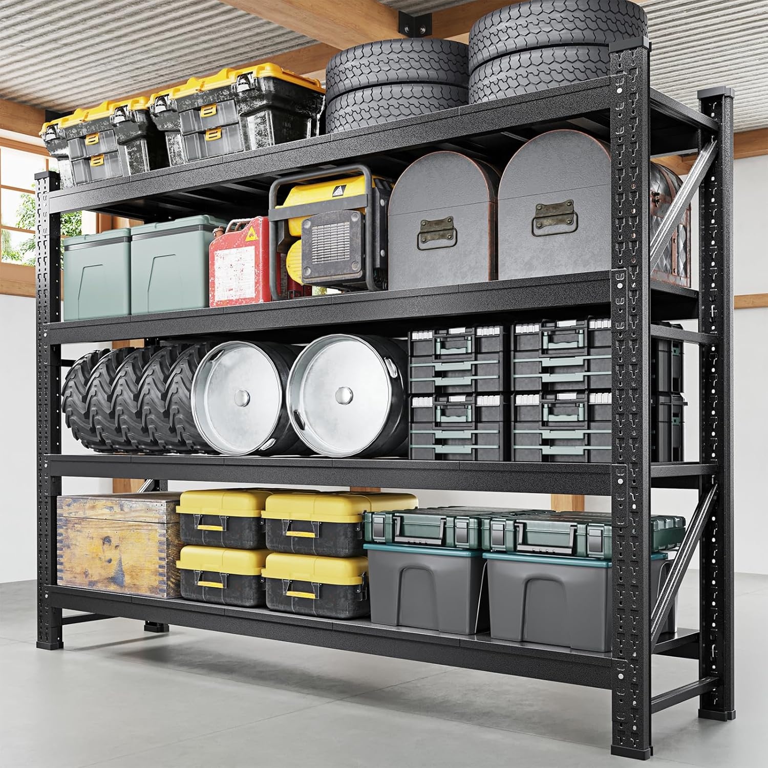 image:imageLetaya 3000LBS Storage Shelves Heavy Duty70 H Garage Shelving Units 4 Tier Adjustable Utility Rack ShelfLarge Metal Industrial Shelvesfor ShopWarehouseBasementBlack 48 W x 24 D x 70 HBlack
