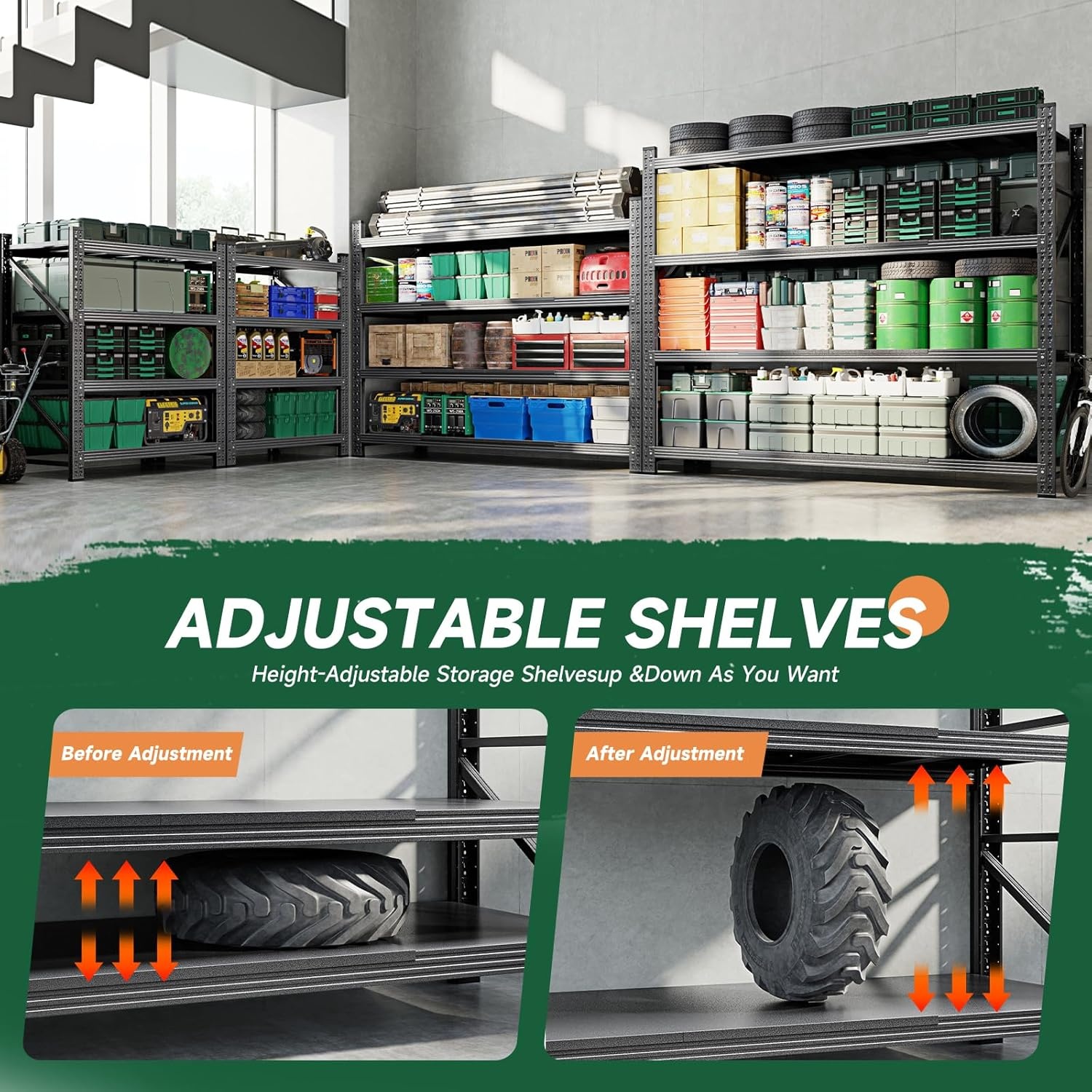 image:imageLetaya 3000LBS Storage Shelves Heavy Duty70 H Garage Shelving Units 4 Tier Adjustable Utility Rack ShelfLarge Metal Industrial Shelvesfor ShopWarehouseBasementBlack 48 W x 24 D x 70 HBlack