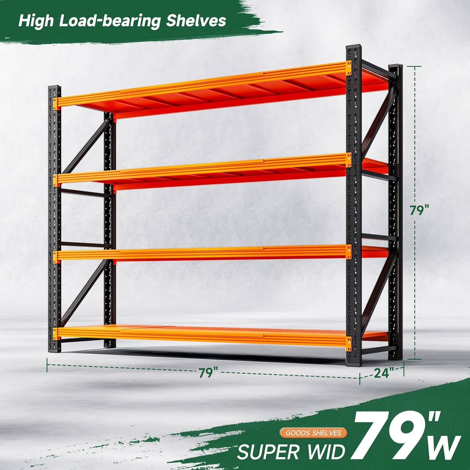 image:imageLetaya 3000LBS Storage Shelves Heavy Duty70 H Garage Shelving Units 4 Tier Adjustable Utility Rack ShelfLarge Metal Industrial Shelvesfor ShopWarehouseBasementBlack 48 W x 24 D x 70 HBlack Orange