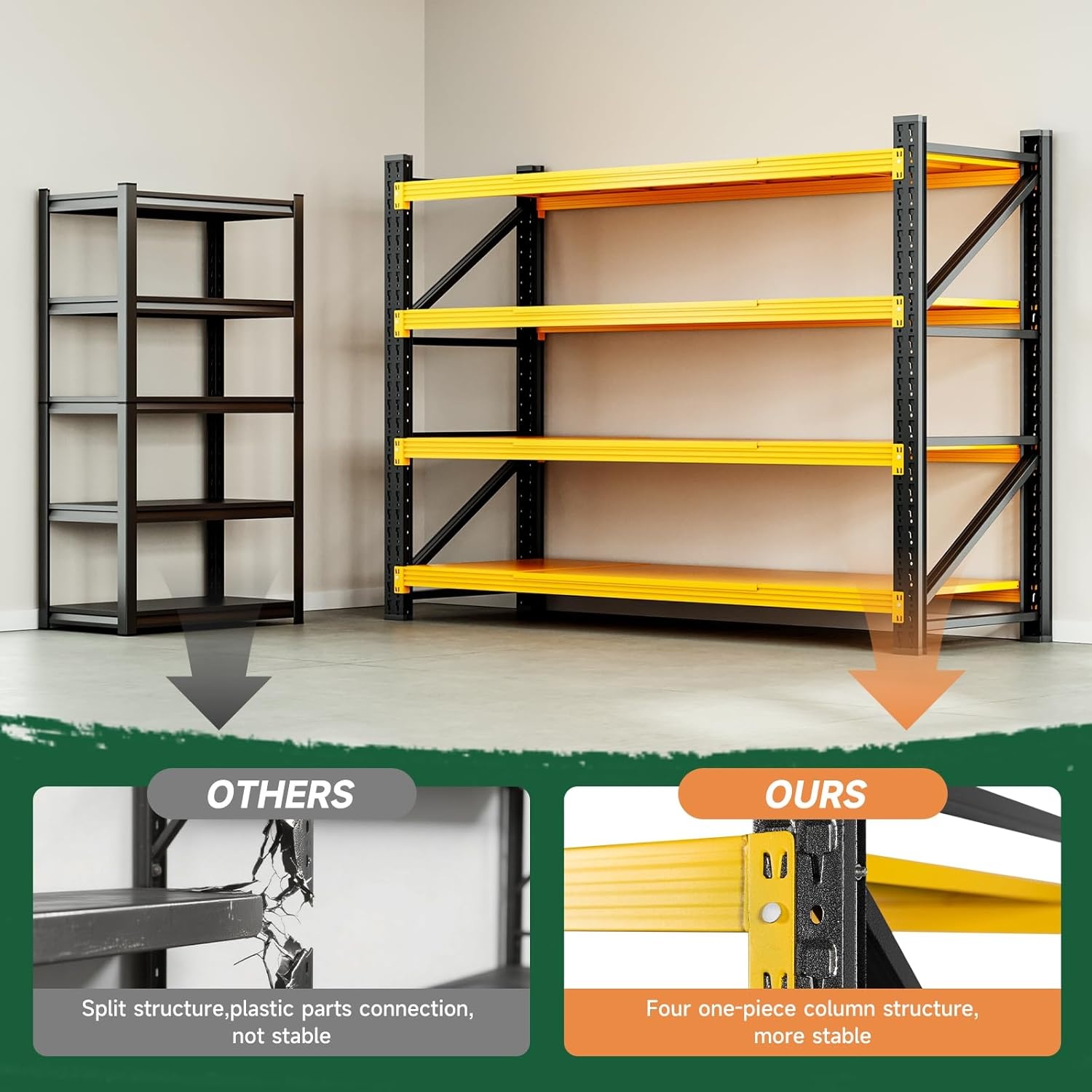 image:imageLetaya 3000LBS Storage Shelves Heavy Duty70 H Garage Shelving Units 4 Tier Adjustable Utility Rack ShelfLarge Metal Industrial Shelvesfor ShopWarehouseBasementBlack 48 W x 24 D x 70 HBlack Yellow