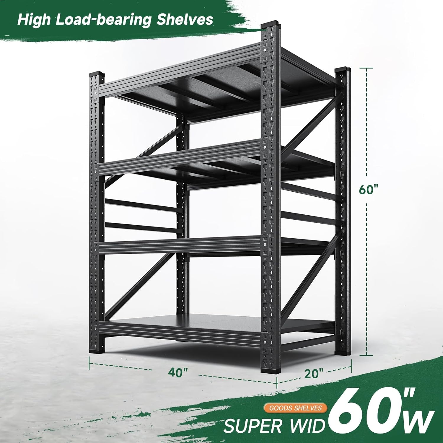 image:imageLetaya 3000LBS Storage Shelves Heavy Duty70 H Garage Shelving Units 4 Tier Adjustable Utility Rack ShelfLarge Metal Industrial Shelvesfor ShopWarehouseBasementBlack 48 W x 24 D x 70 HBlack