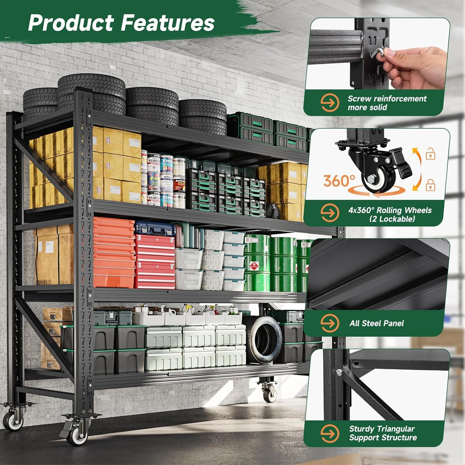 image:imageLetaya 3000LBS Storage Shelves Heavy Duty70 H Garage Shelving Units 4 Tier Adjustable Utility Rack ShelfLarge Metal Industrial Shelvesfor ShopWarehouseBasementBlack 48 W x 24 D x 70 HBlack