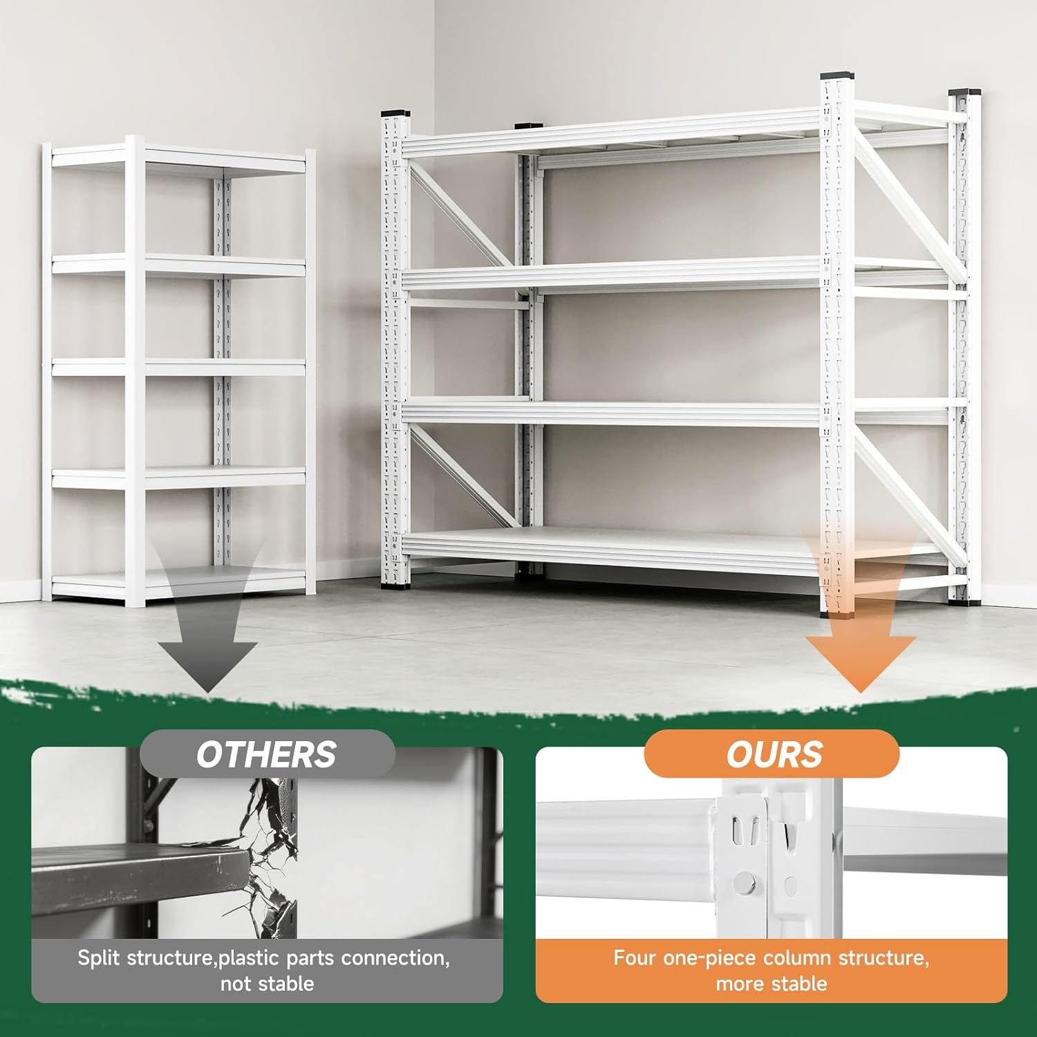 image:imageLetaya 3000LBS Storage Shelves Heavy Duty70 H Garage Shelving Units 4 Tier Adjustable Utility Rack ShelfLarge Metal Industrial Shelvesfor ShopWarehouseBasementBlack 48 W x 24 D x 70 HWhite
