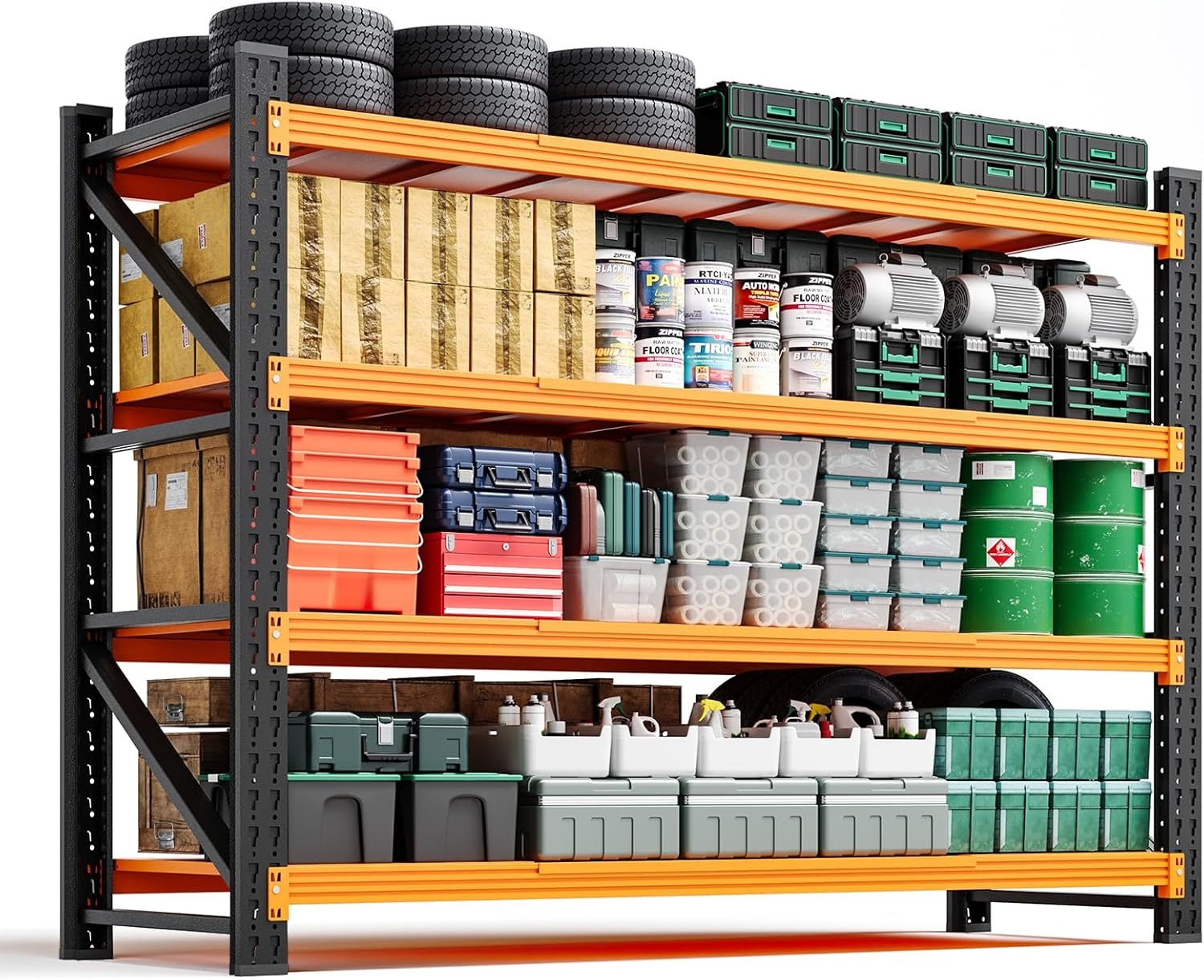 image:imageLetaya 3000LBS Storage Shelves Heavy Duty70 H Garage Shelving Units 4 Tier Adjustable Utility Rack ShelfLarge Metal Industrial Shelvesfor ShopWarehouseBasementBlack 48 W x 24 D x 70 HBlack Orange