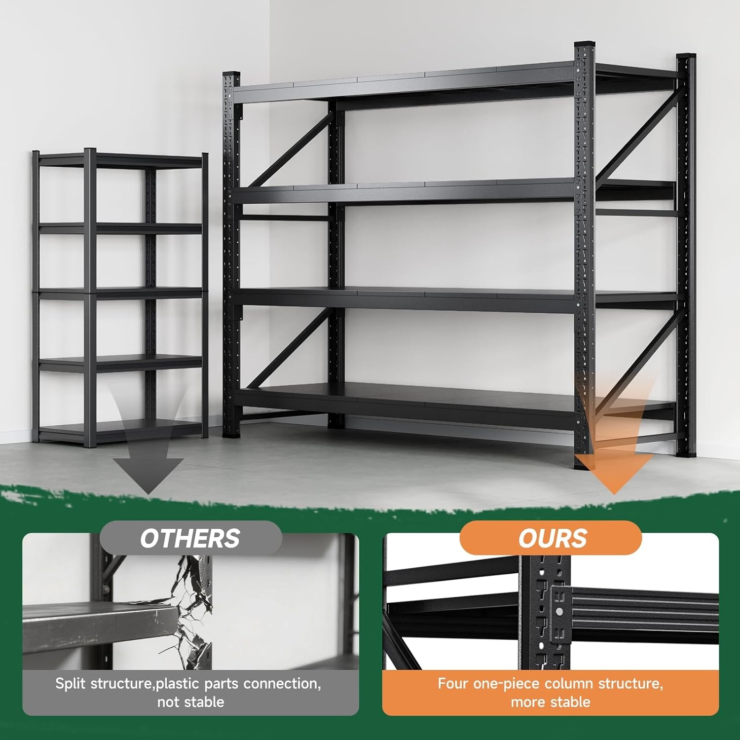 image:imageLetaya 3000LBS Storage Shelves Heavy Duty70 H Garage Shelving Units 4 Tier Adjustable Utility Rack ShelfLarge Metal Industrial Shelvesfor ShopWarehouseBasementBlack 48 W x 24 D x 70 HBlack