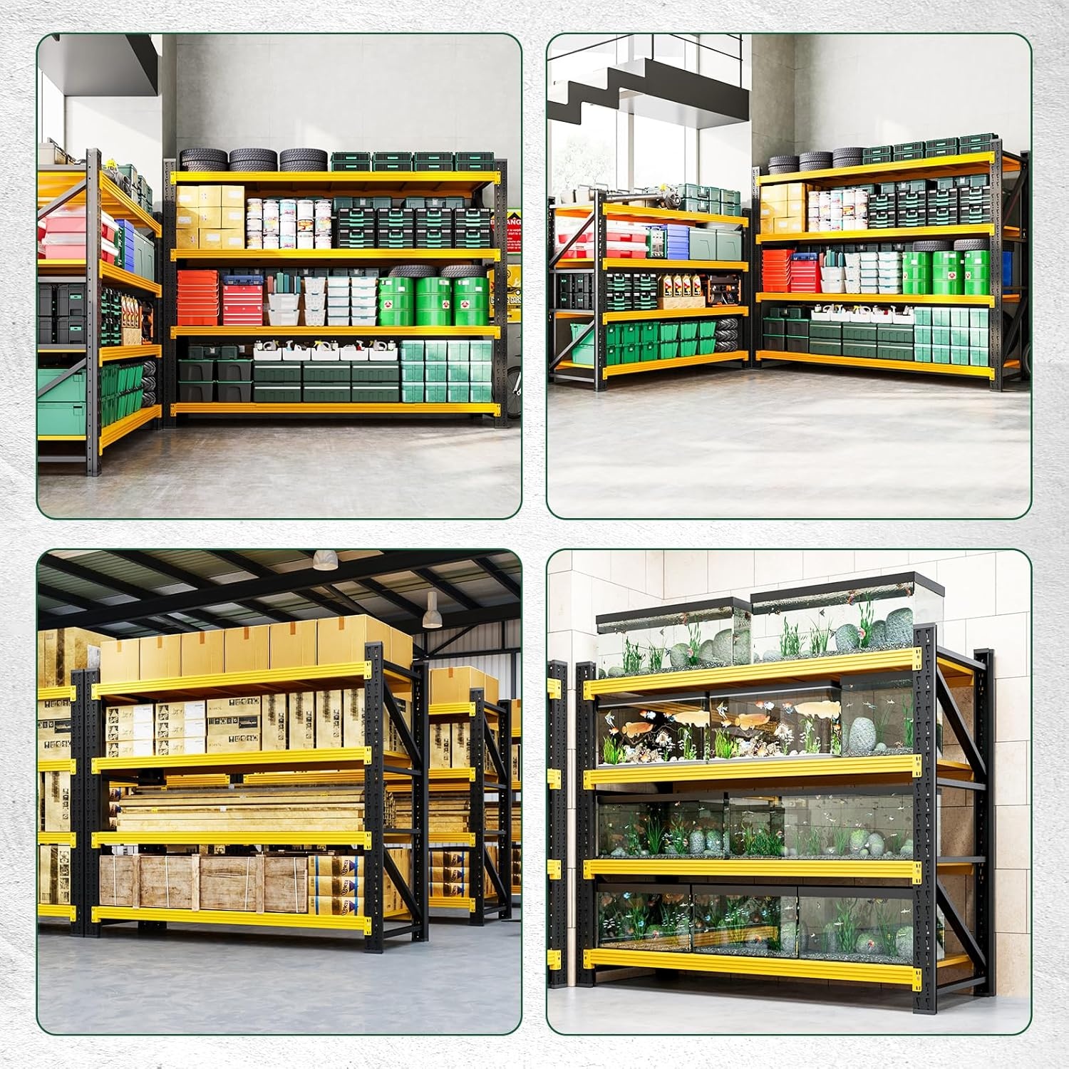 image:imageLetaya 3000LBS Storage Shelves Heavy Duty70 H Garage Shelving Units 4 Tier Adjustable Utility Rack ShelfLarge Metal Industrial Shelvesfor ShopWarehouseBasementBlack 48 W x 24 D x 70 HBlack Yellow