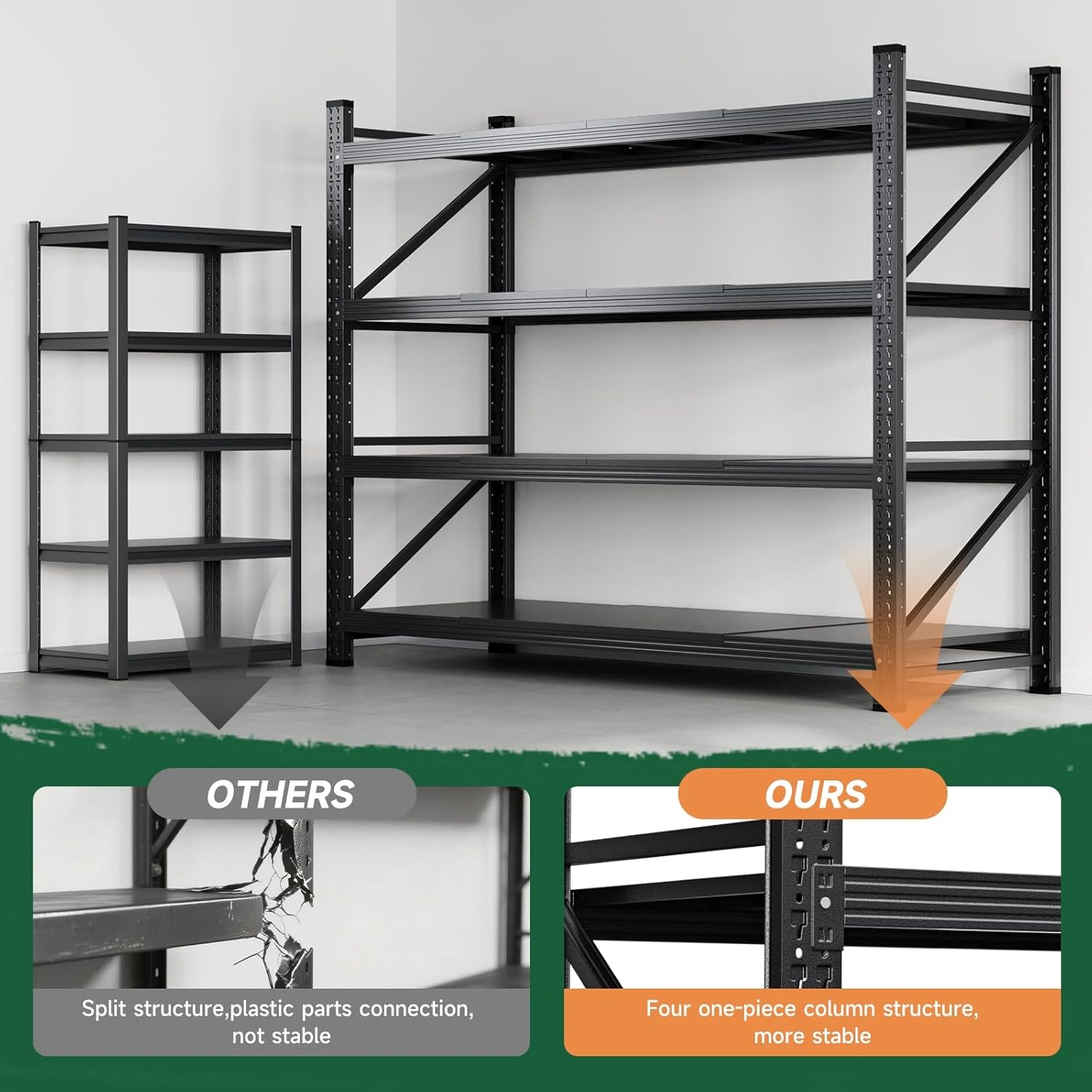 image:imageLetaya 3000LBS Storage Shelves Heavy Duty70 H Garage Shelving Units 4 Tier Adjustable Utility Rack ShelfLarge Metal Industrial Shelvesfor ShopWarehouseBasementBlack 48 W x 24 D x 70 HBlack