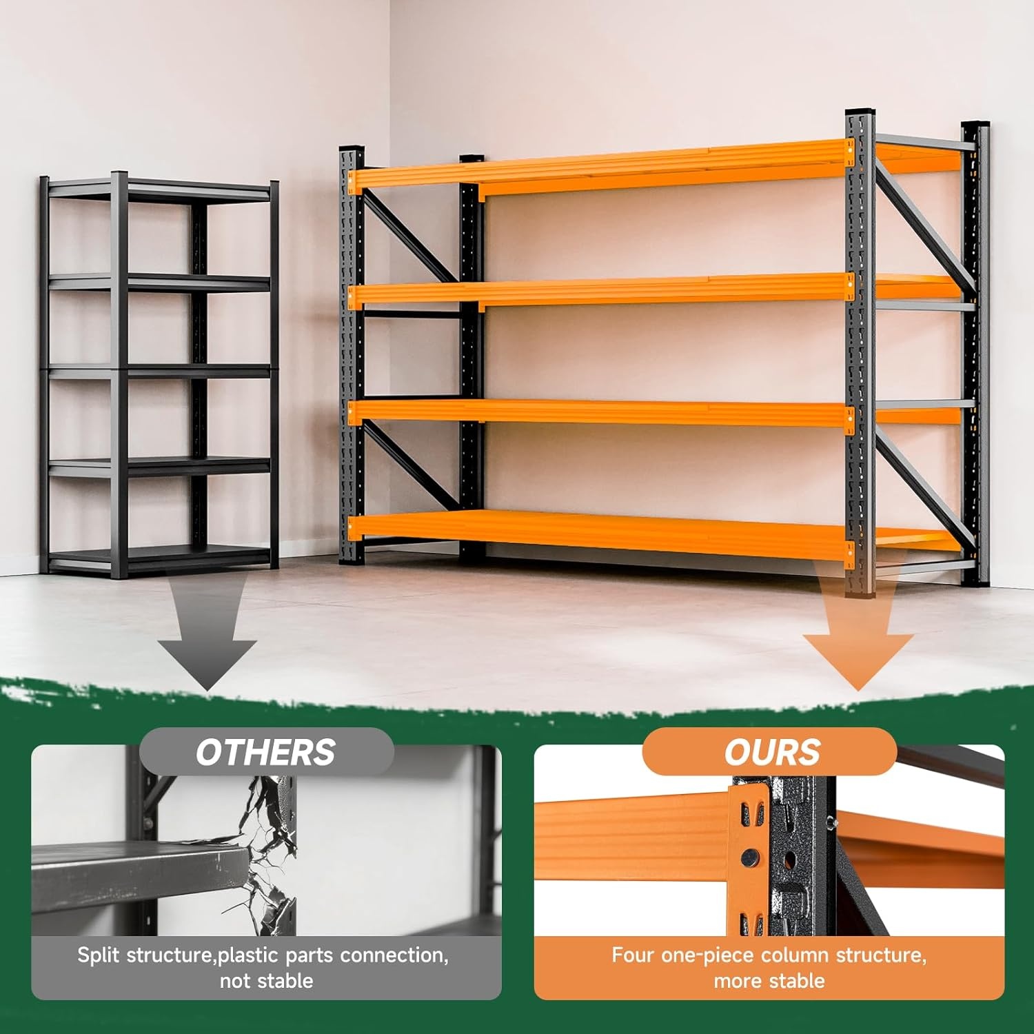image:imageLetaya 3000LBS Storage Shelves Heavy Duty70 H Garage Shelving Units 4 Tier Adjustable Utility Rack ShelfLarge Metal Industrial Shelvesfor ShopWarehouseBasementBlack 48 W x 24 D x 70 HBlack Orange