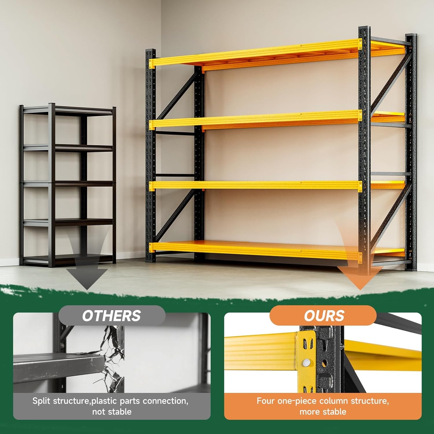 image:imageLetaya 3000LBS Storage Shelves Heavy Duty70 H Garage Shelving Units 4 Tier Adjustable Utility Rack ShelfLarge Metal Industrial Shelvesfor ShopWarehouseBasementBlack 48 W x 24 D x 70 HBlack Yellow
