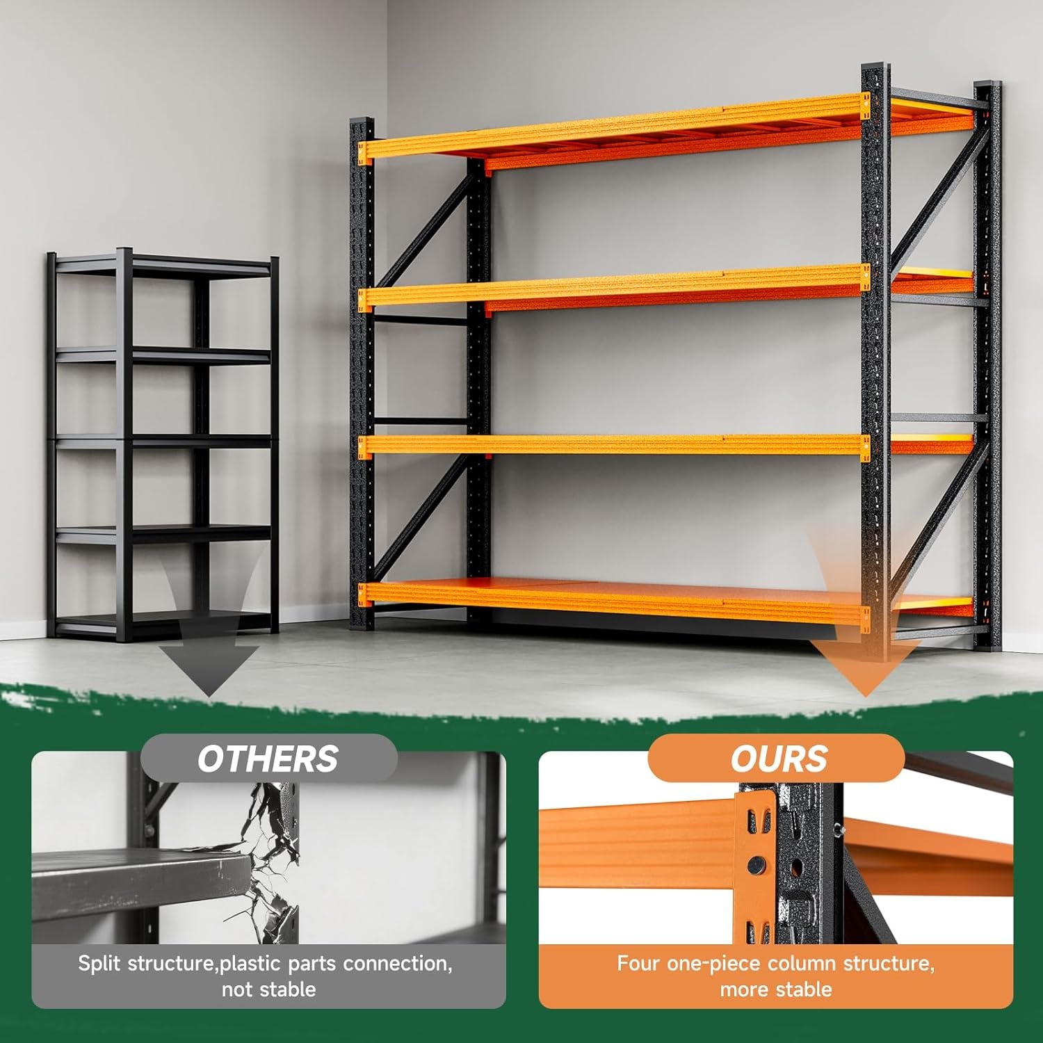 image:imageLetaya 3000LBS Storage Shelves Heavy Duty70 H Garage Shelving Units 4 Tier Adjustable Utility Rack ShelfLarge Metal Industrial Shelvesfor ShopWarehouseBasementBlack 48 W x 24 D x 70 HBlack Orange
